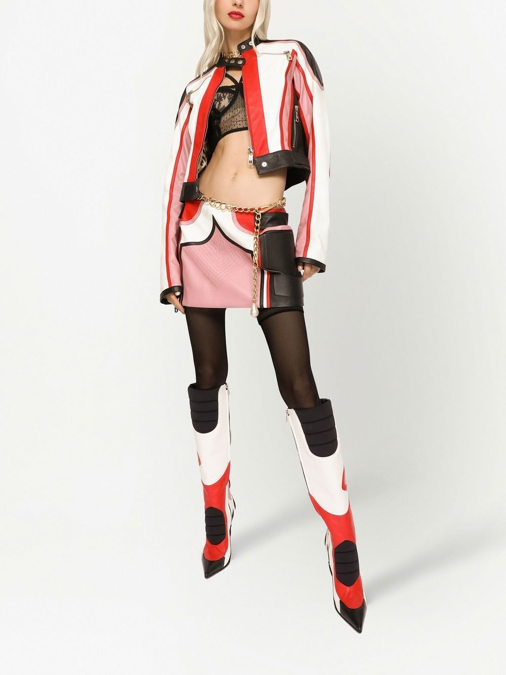 panelled leather jacket - 2