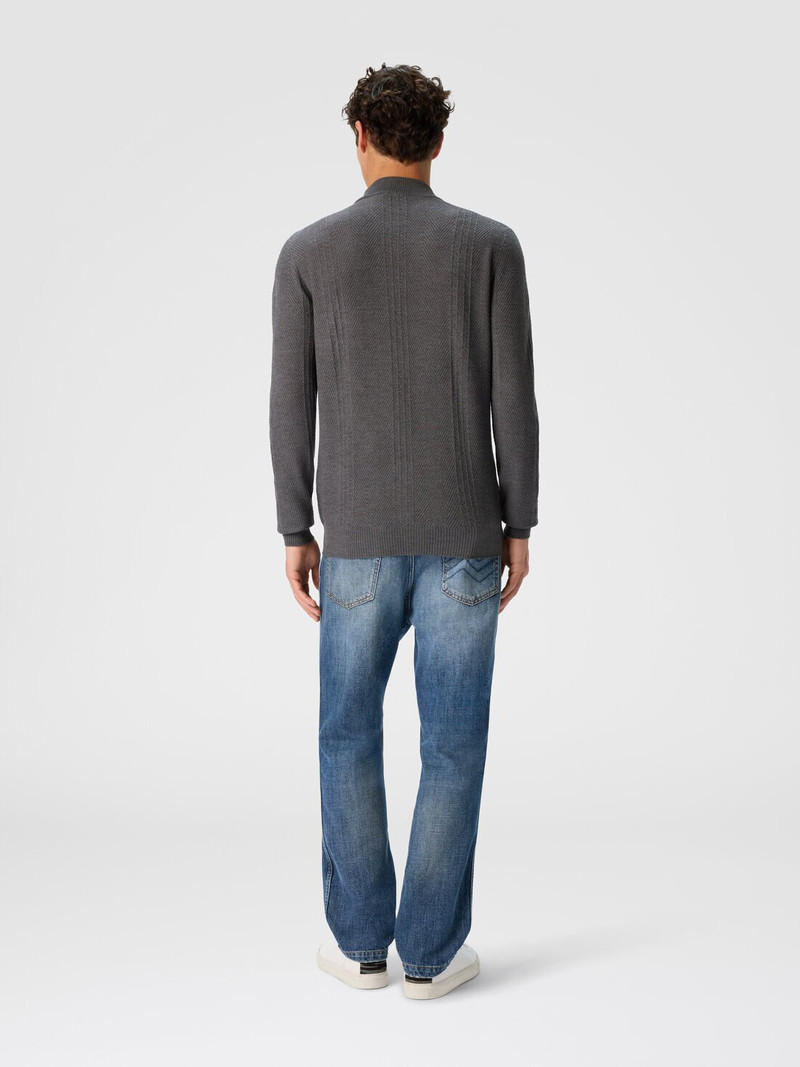 High-Neck Sweater with Tone-on-Tone Chevron Pattern 3