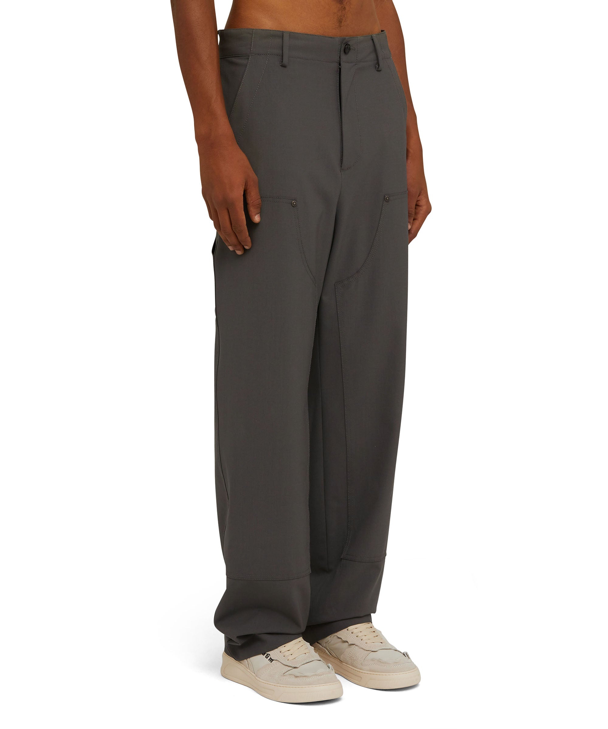 Solid color worker pants with straight legs - 5