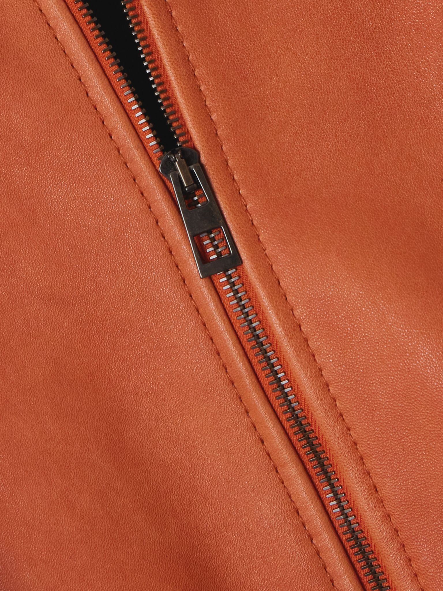 Hooded draped leather jacket Orange - 5