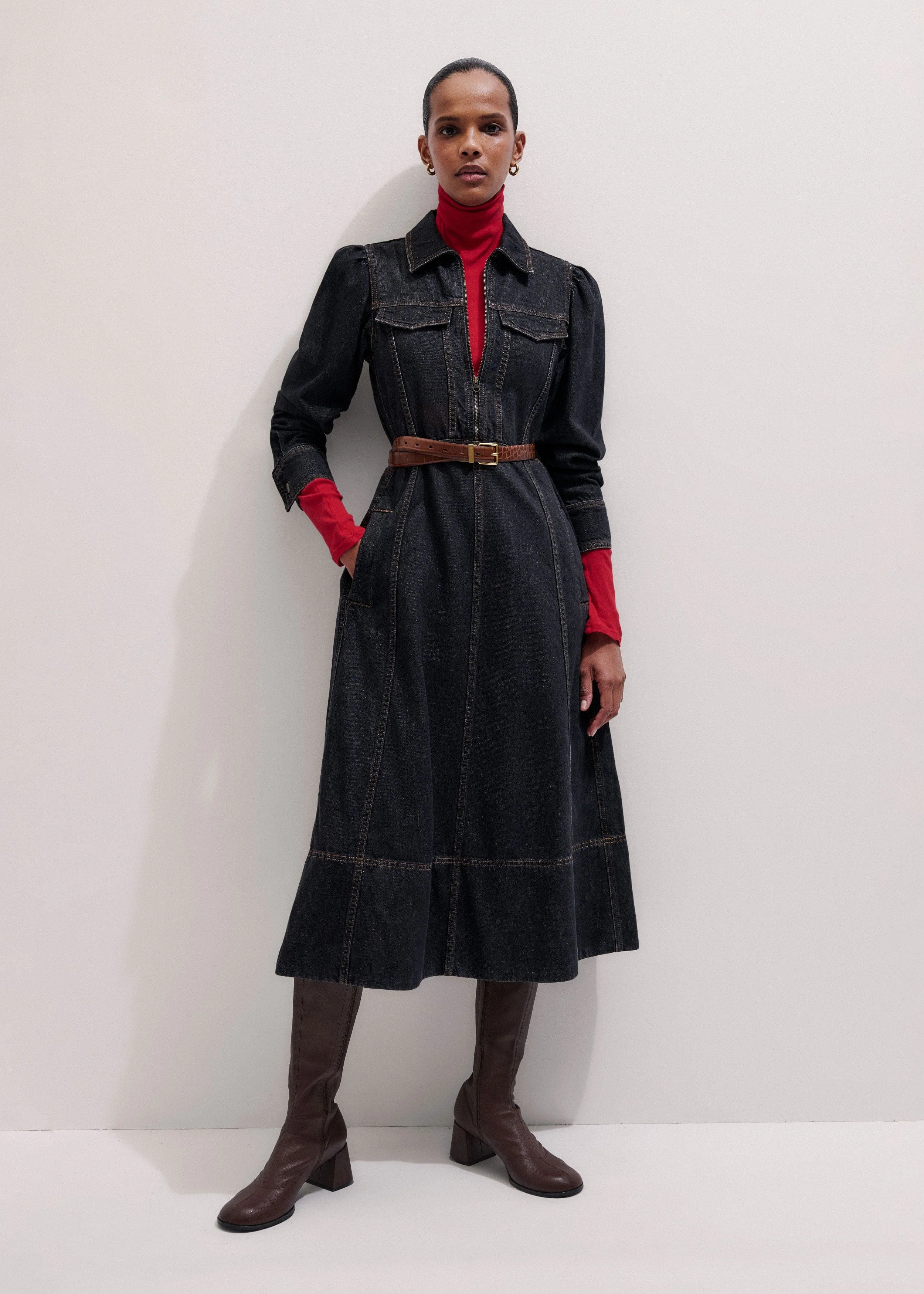 Zip Front Midi Dress - 1