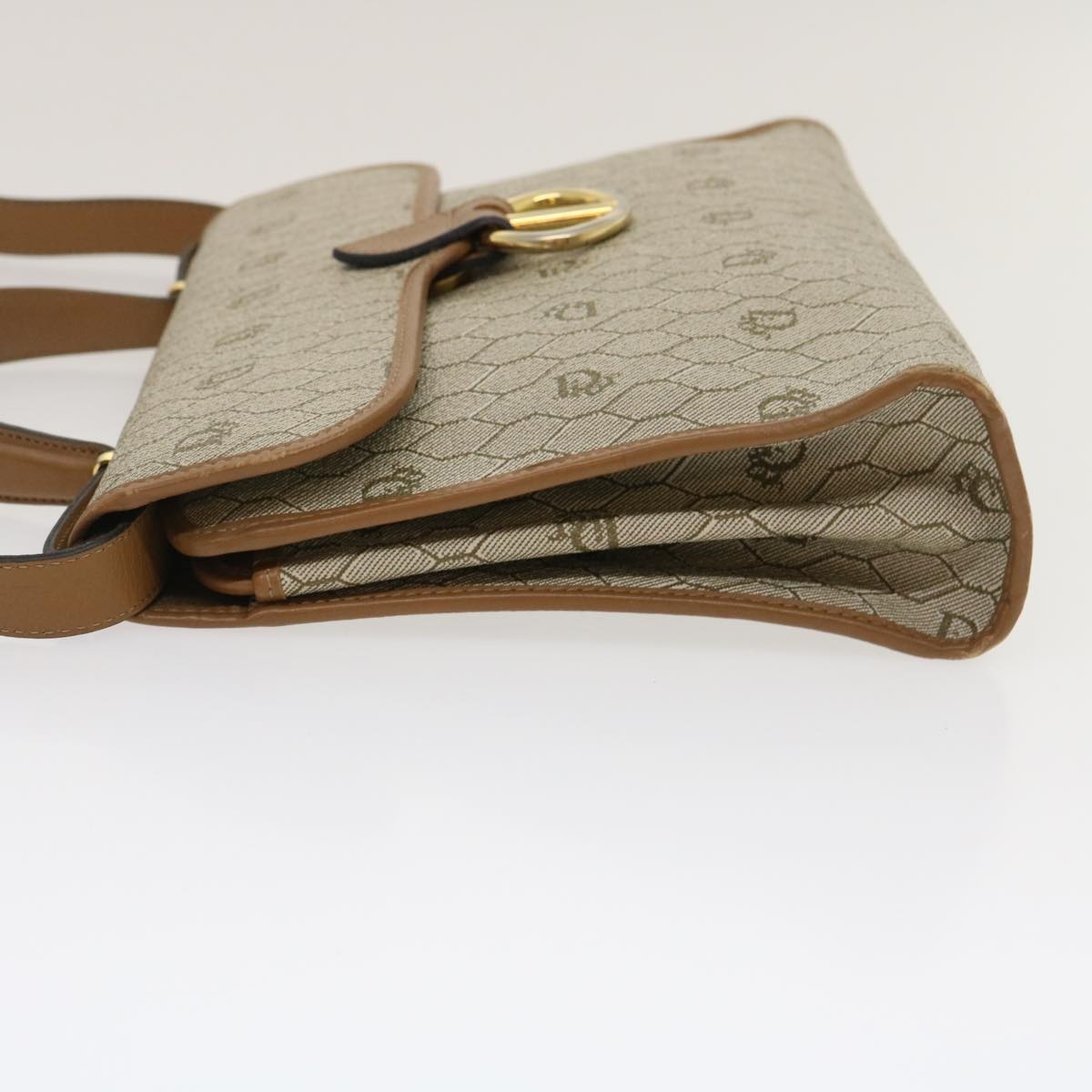 DIOR Honeycomb Canvas Hand Bag Leather Beige - 3