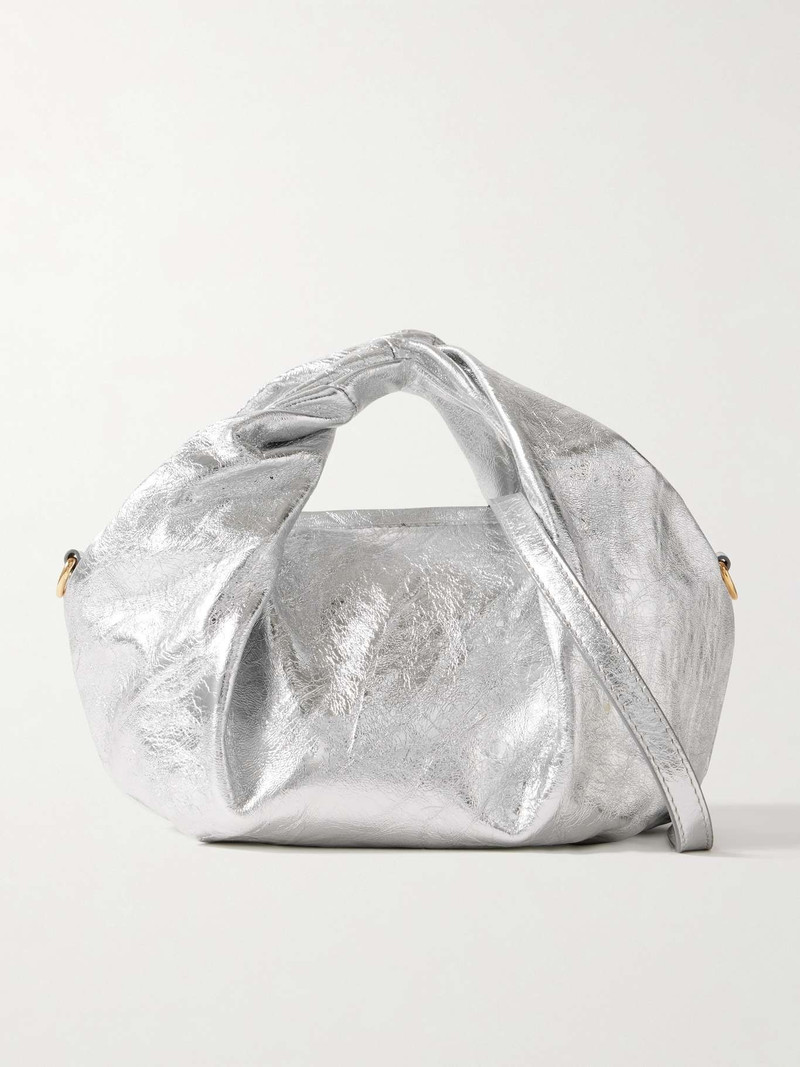 Gathered metallic crinkled-leather tote 1