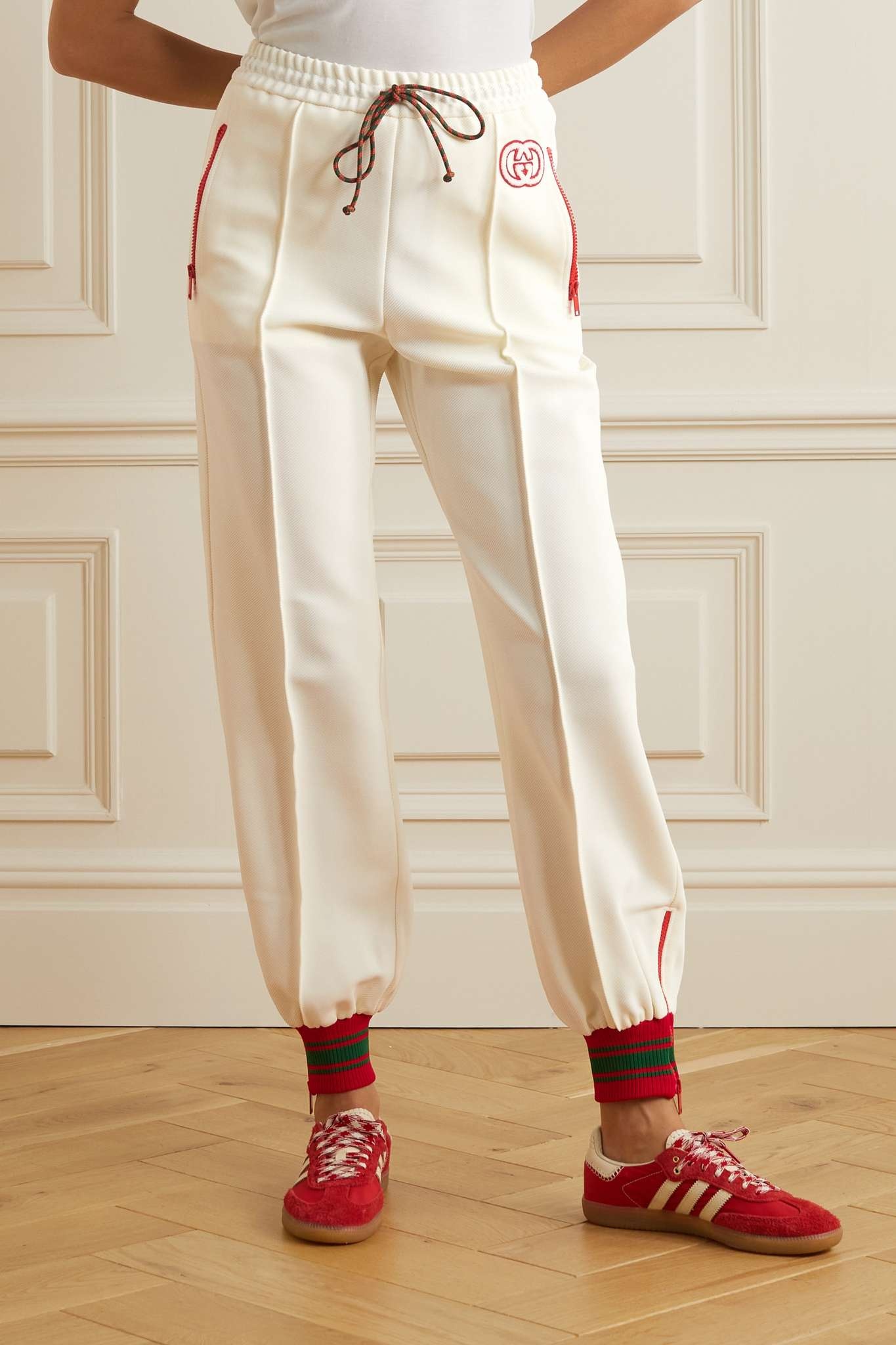 Striped appliquéd stretch-jersey tapered track pants - 3