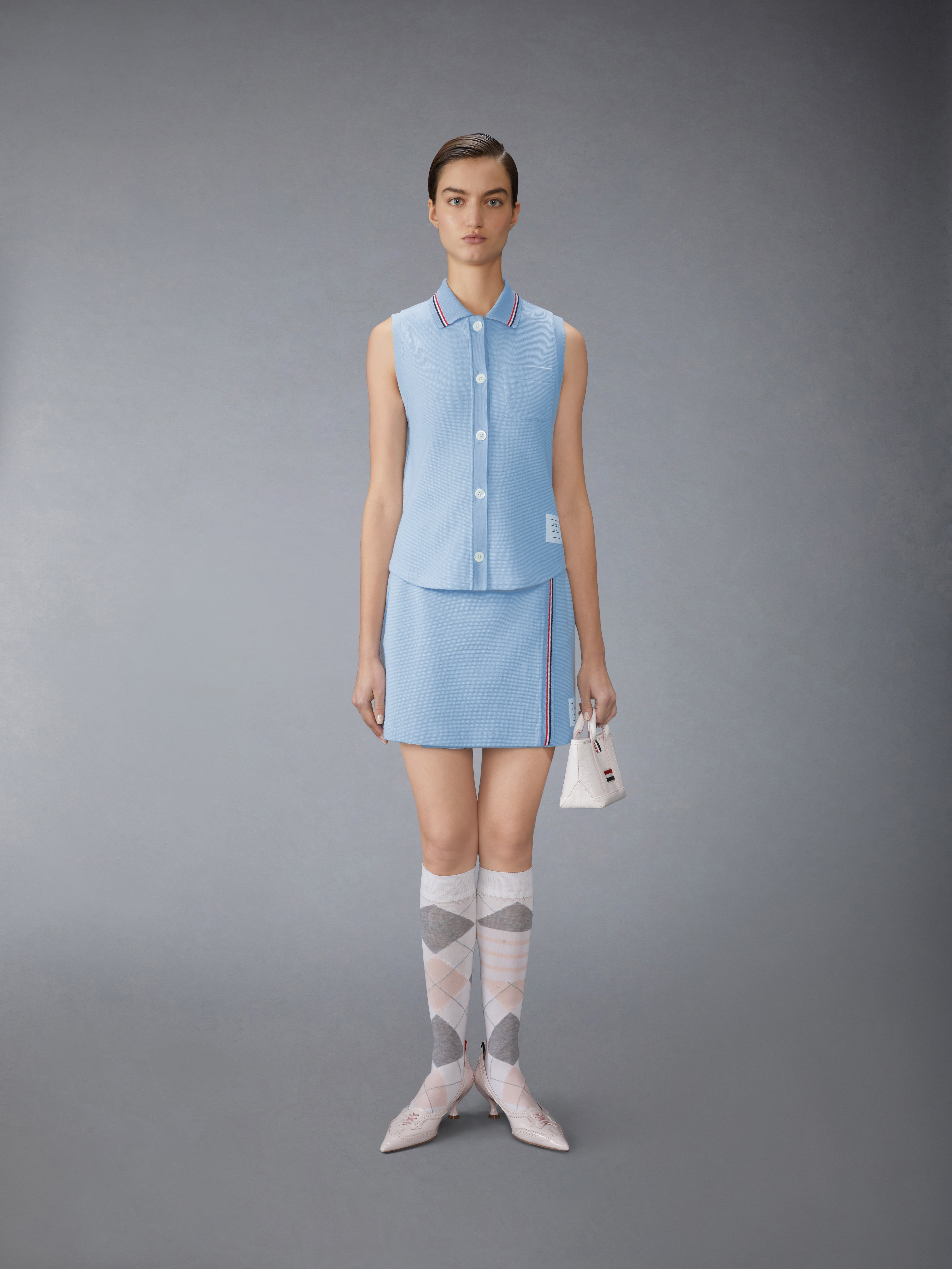 COTTON WAFFLE SLEEVELESS BUTTON SHIRT - 4