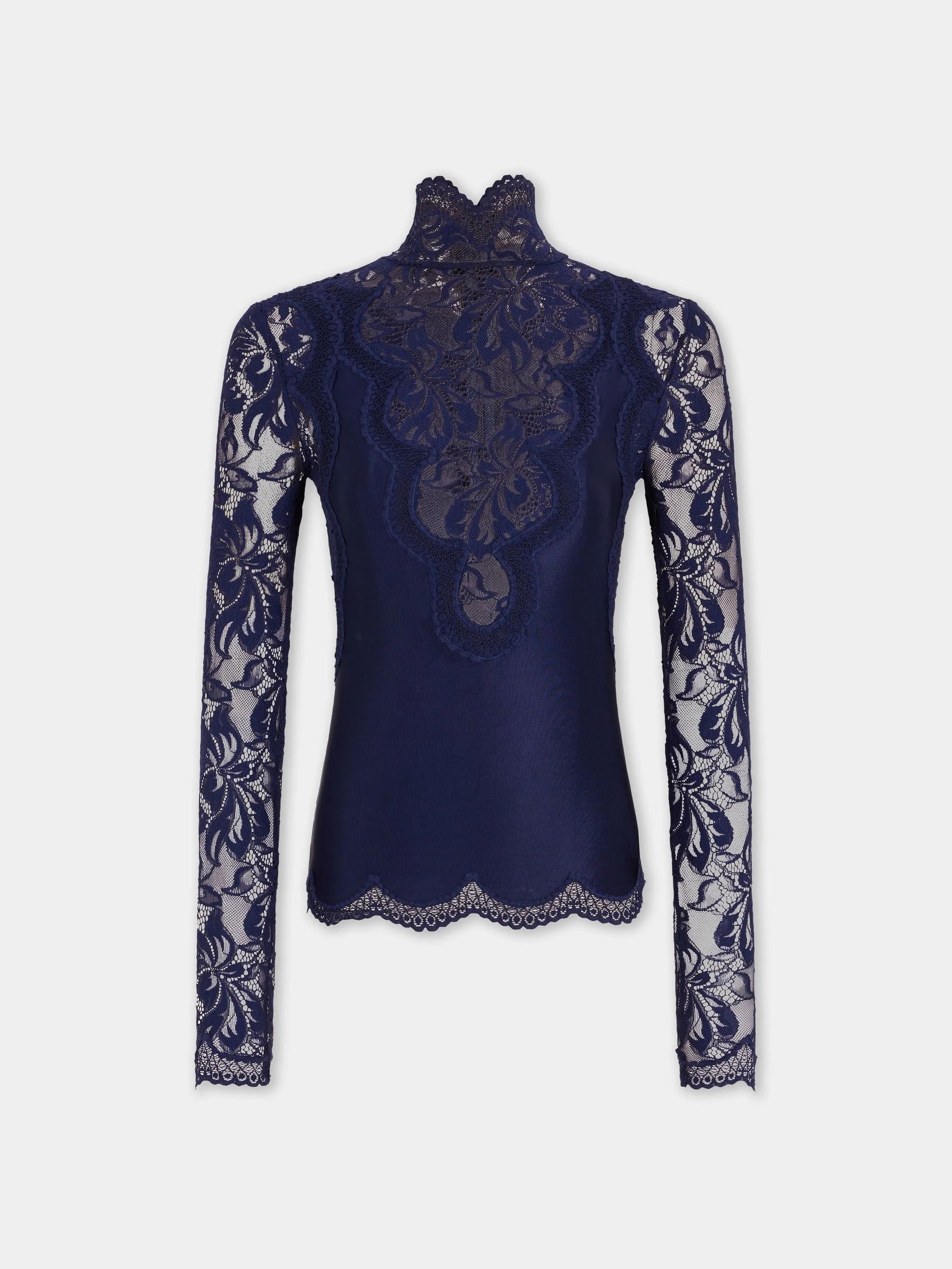 NAVY LONG-SLEEVE TOP IN LACE AND JERSEY - 1
