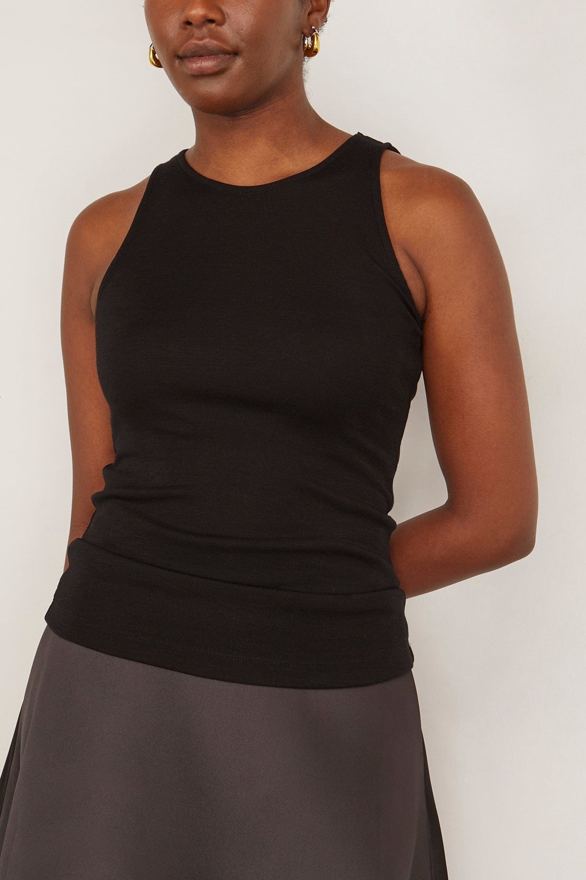 Fine Wool Tank Top in Black - 3