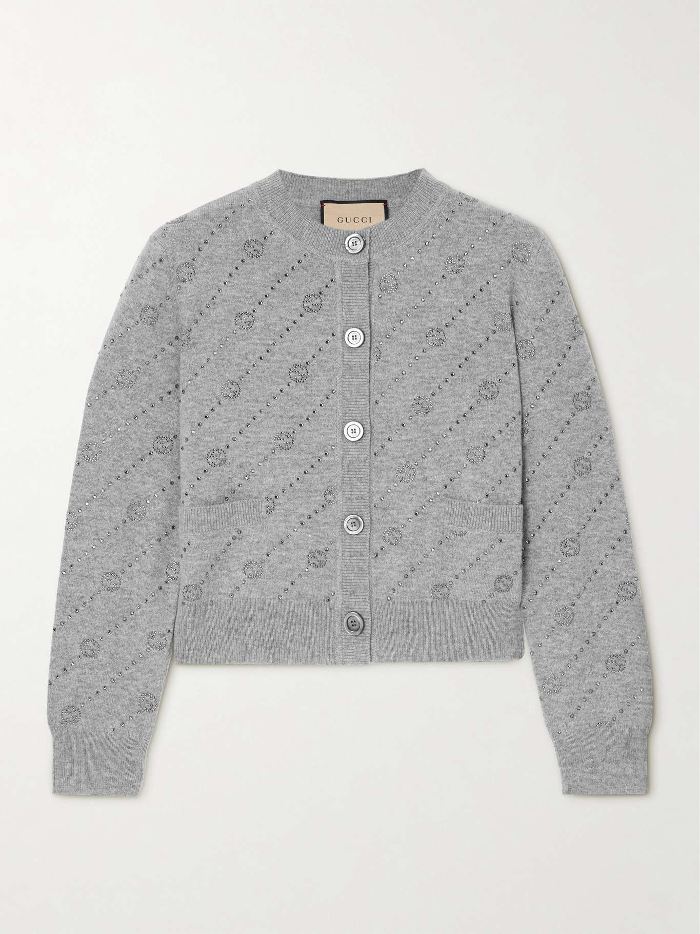 Cropped crystal-embellished cashmere cardigan - 1