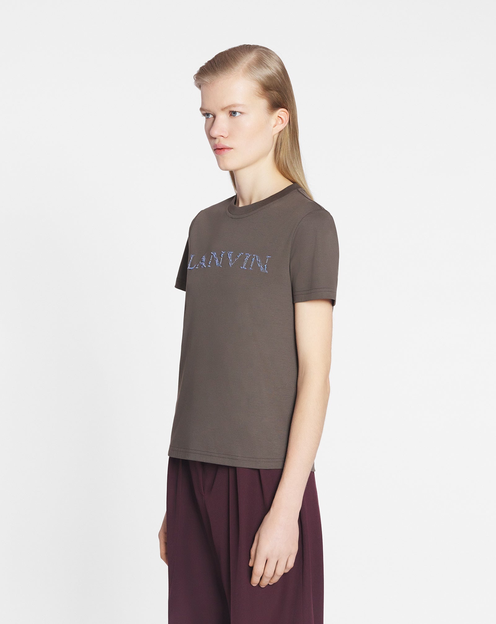 Lanvin Lanvin Brown Cotton T-Shirt Woman | luosophy | REVERSIBLE