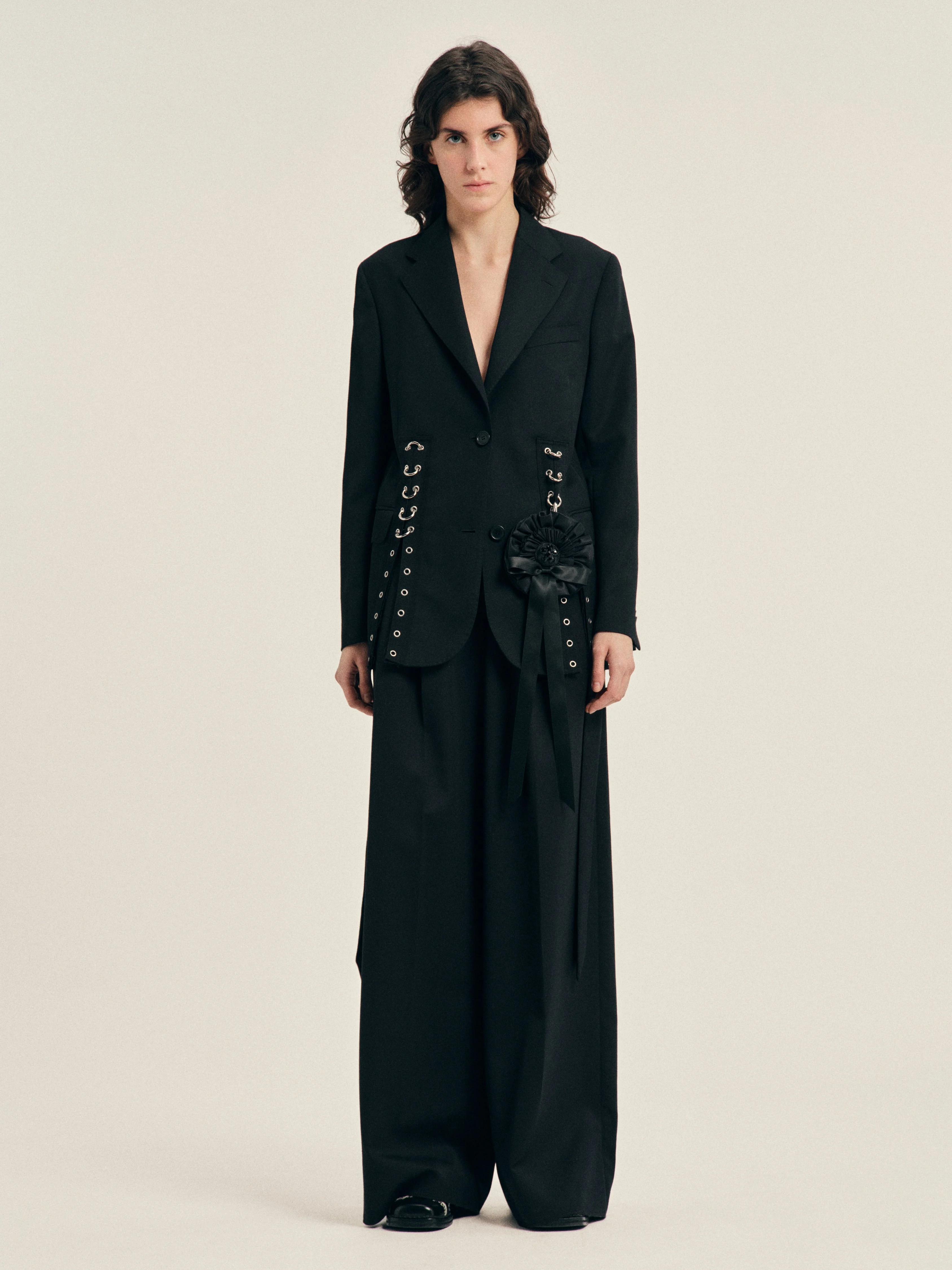 Grommet Ring Hem Slice Jacket - 1