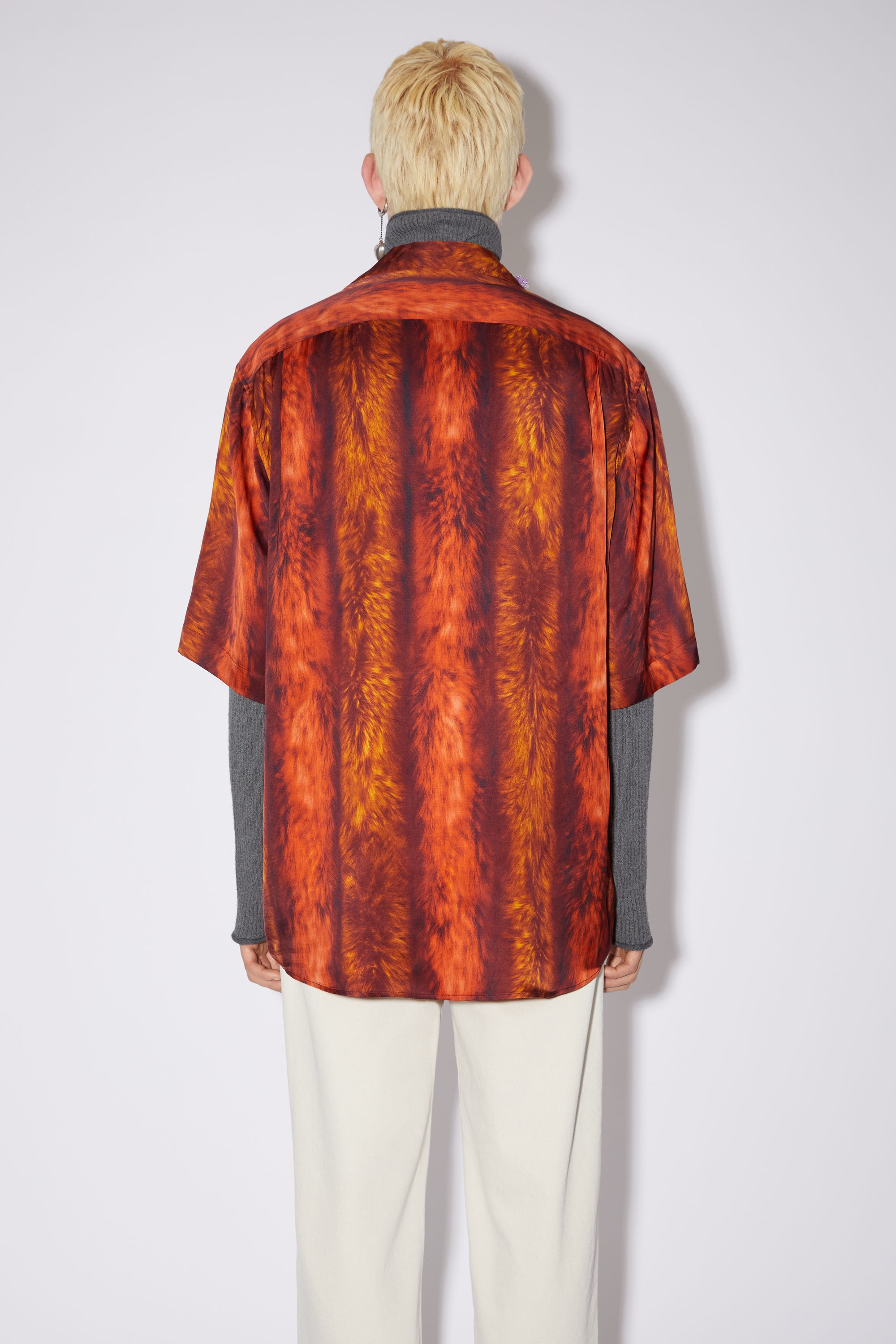 Fur print button-up short sleeve shirt - Red - 3