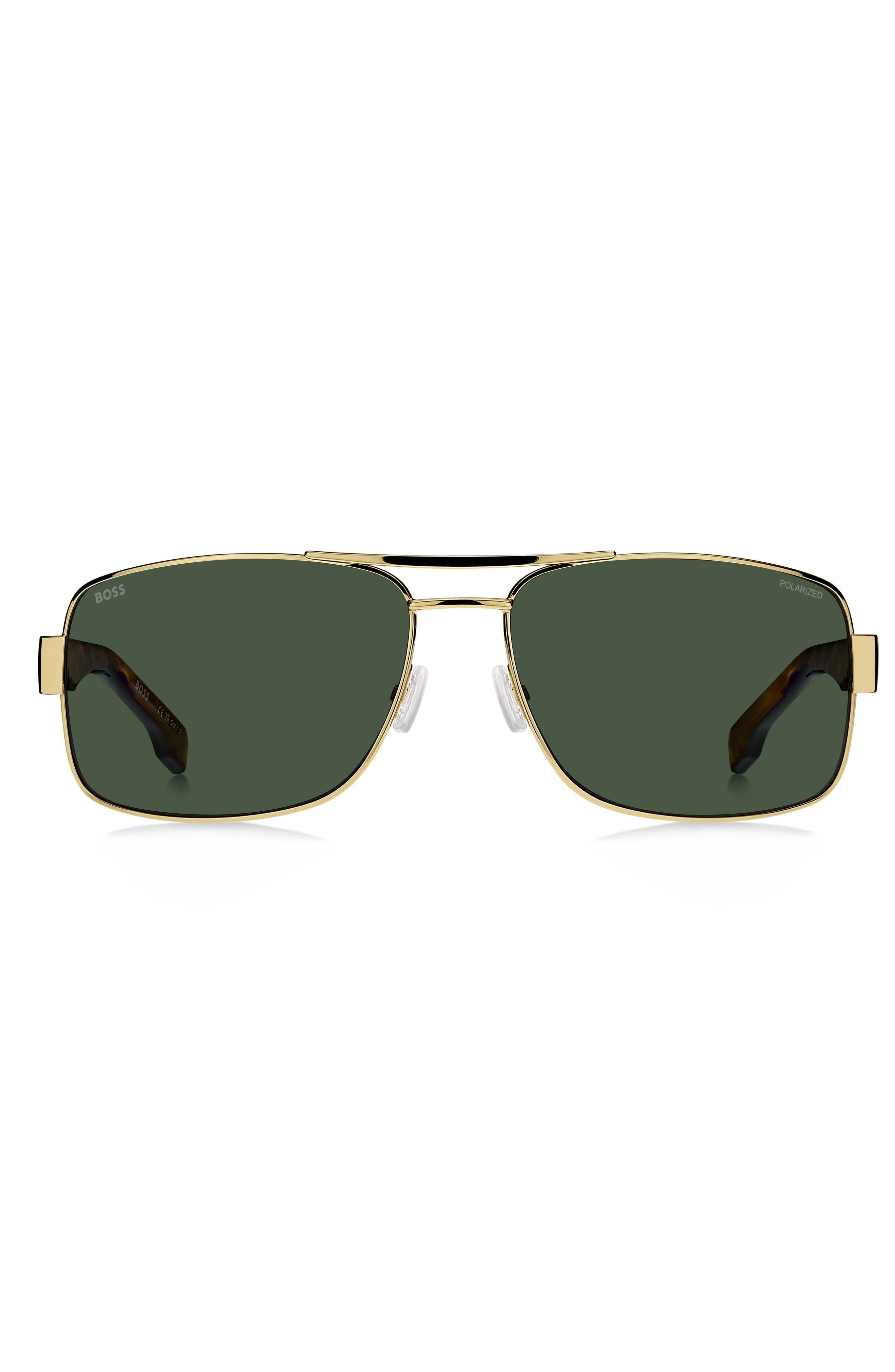 BOSS 62mm Oversize Polarized Navigator Sunglasses in Gold/Green Polar at Nordstrom - 1
