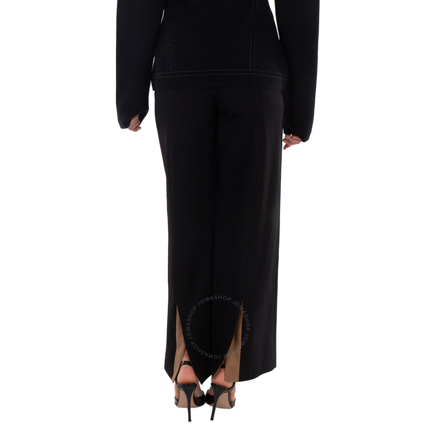 Burberry Ladies Black Jaylie Asian Fit Wool Wide Leg Pants With Slits - 4