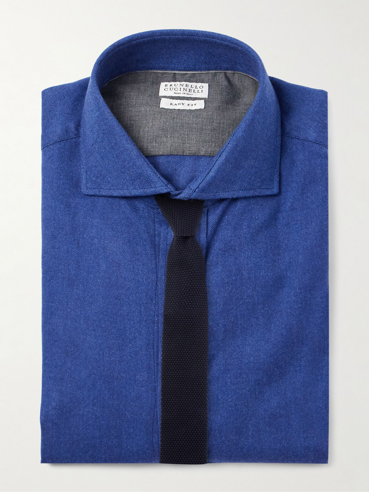 Herringbone Cotton and Lyocell-Blend Shirt Blue - 5
