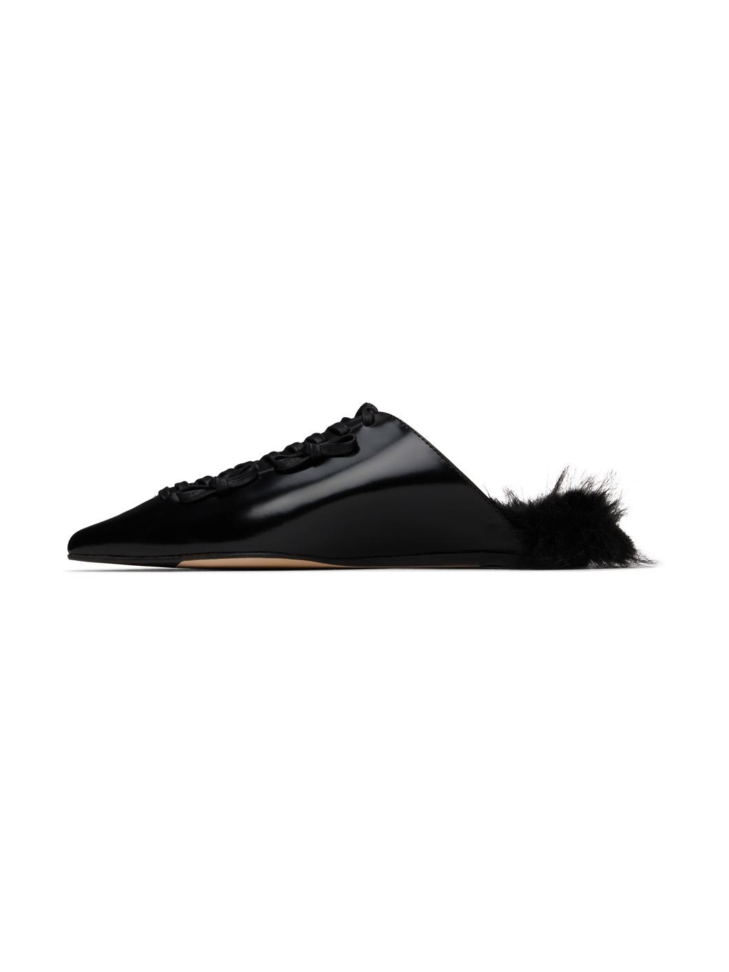 Black Pointed-Toe Faux-Fur Slippers - 3