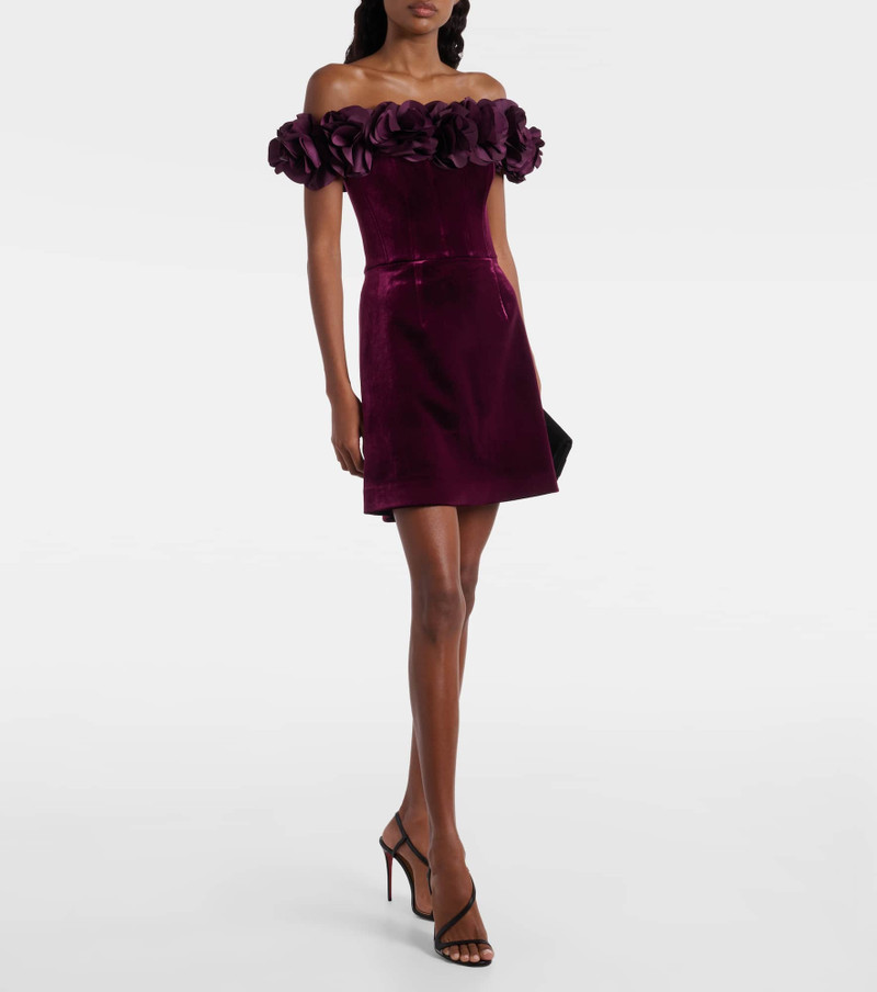 REBECCA VALLANCE Floral-appliqué velvet minidress outlook