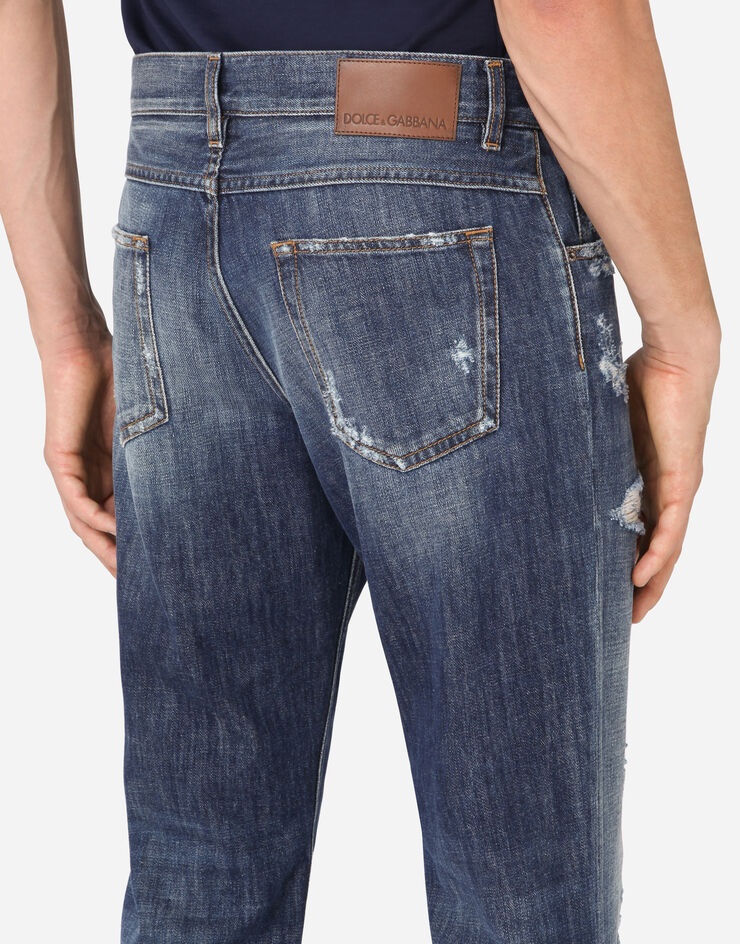 Washed blue regular-fit jeans with rips - 5