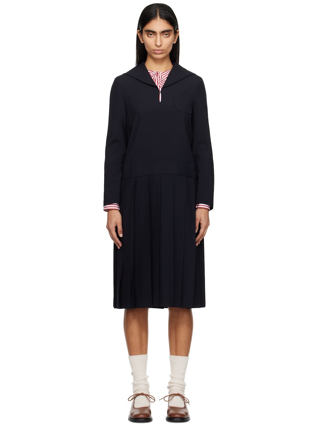 Navy Tropical Wool Sailor Midi Dress - 1