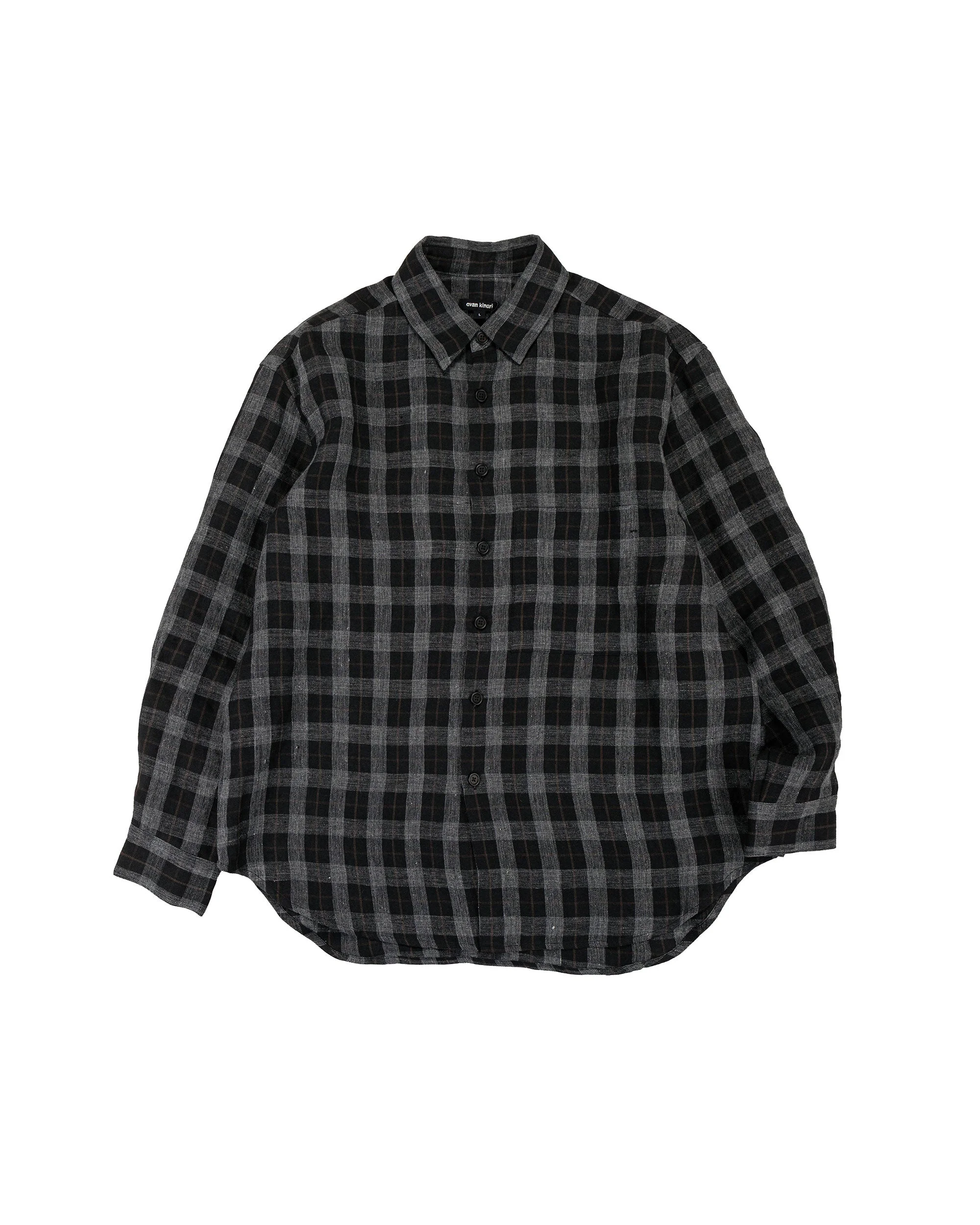 Big Shirt Two Yarn Dye Linen Check Charcoal/Brown/Black - 1
