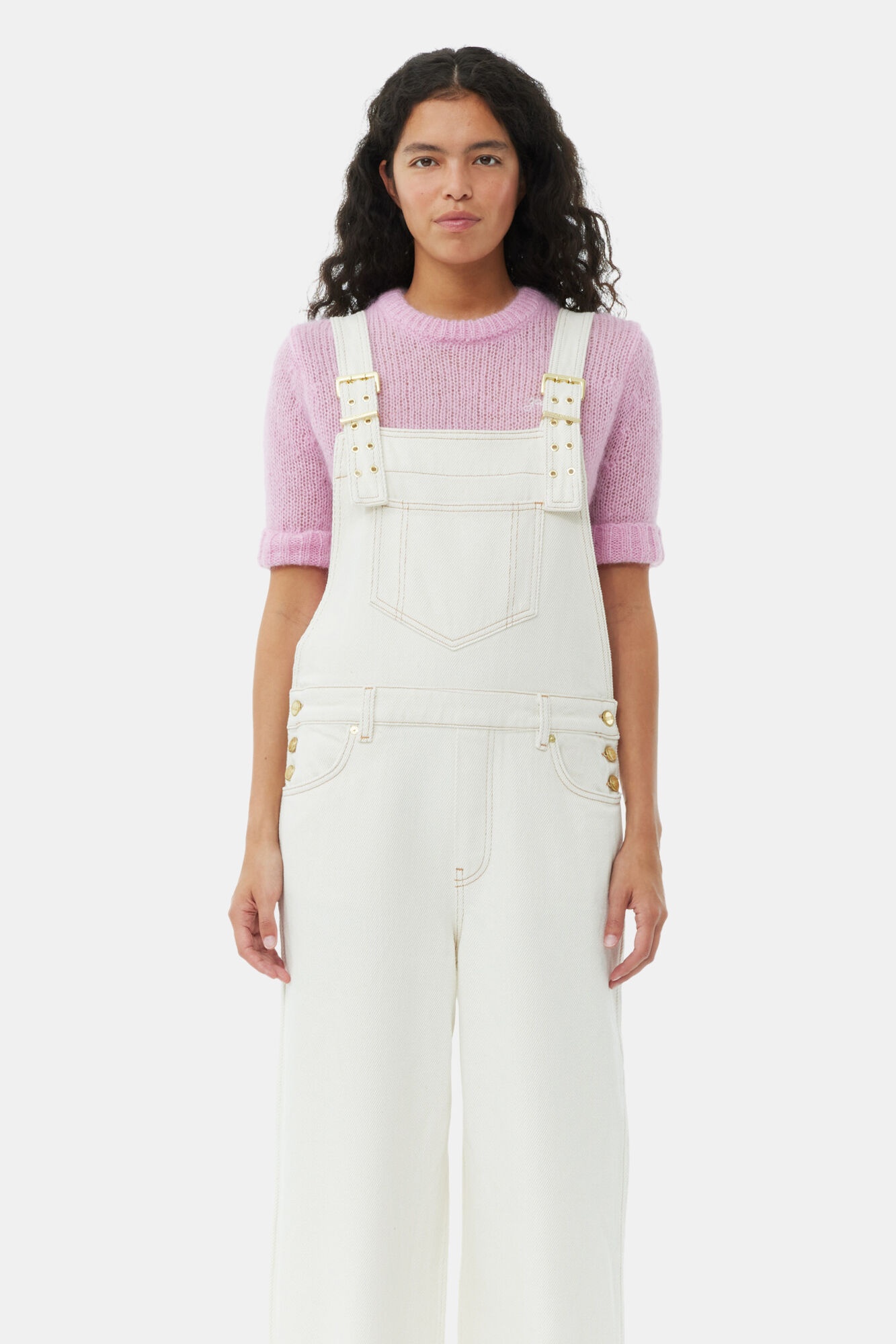 WHITE HEAVY DENIM OVERALLS - 3