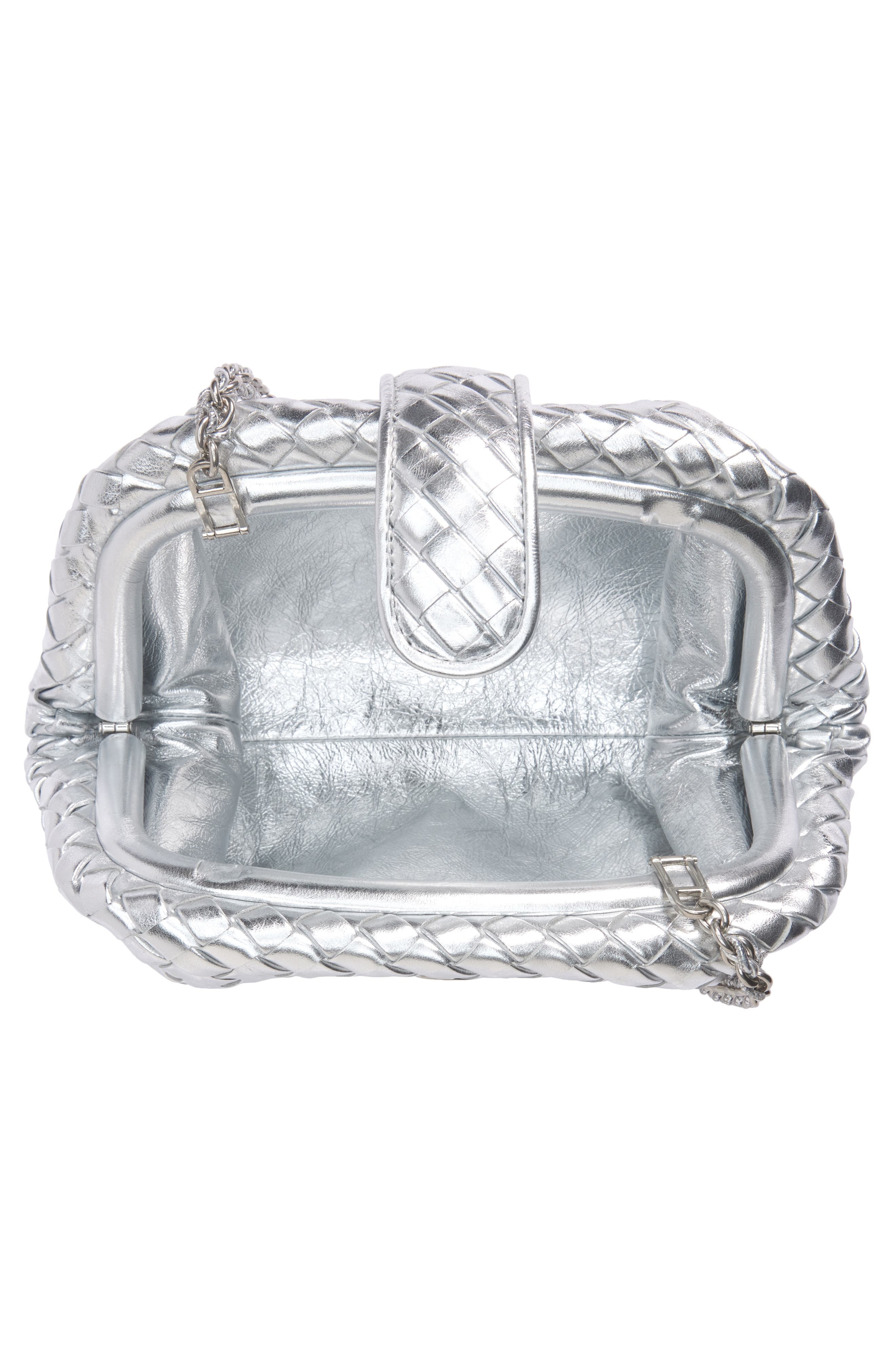 Bottega Veneta Mini Lauren 1980 Intrecciato Metallic Leather Clutch in Silver/Silver at Nordstrom - 5