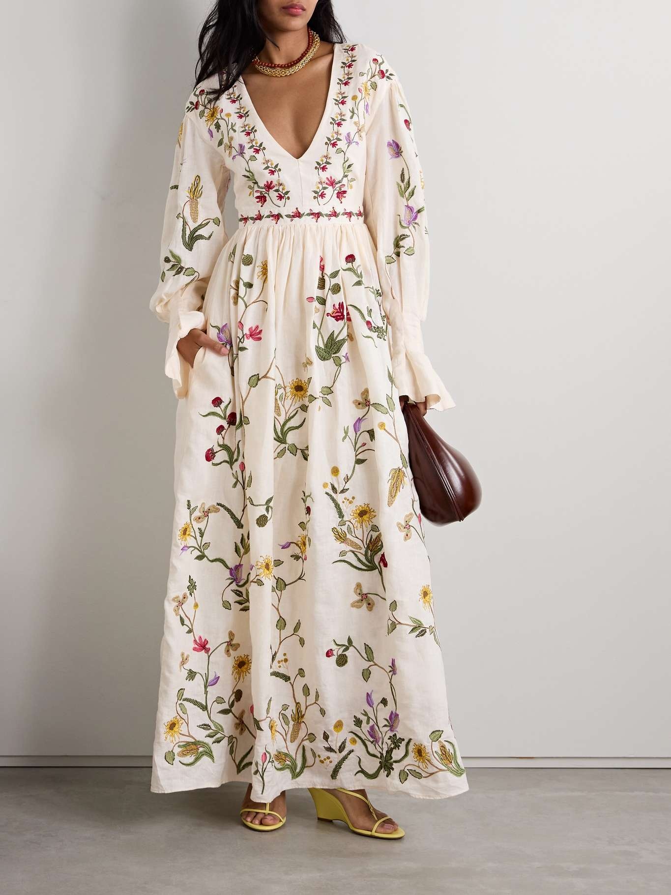 Open-back embroidered linen maxi dress - 2