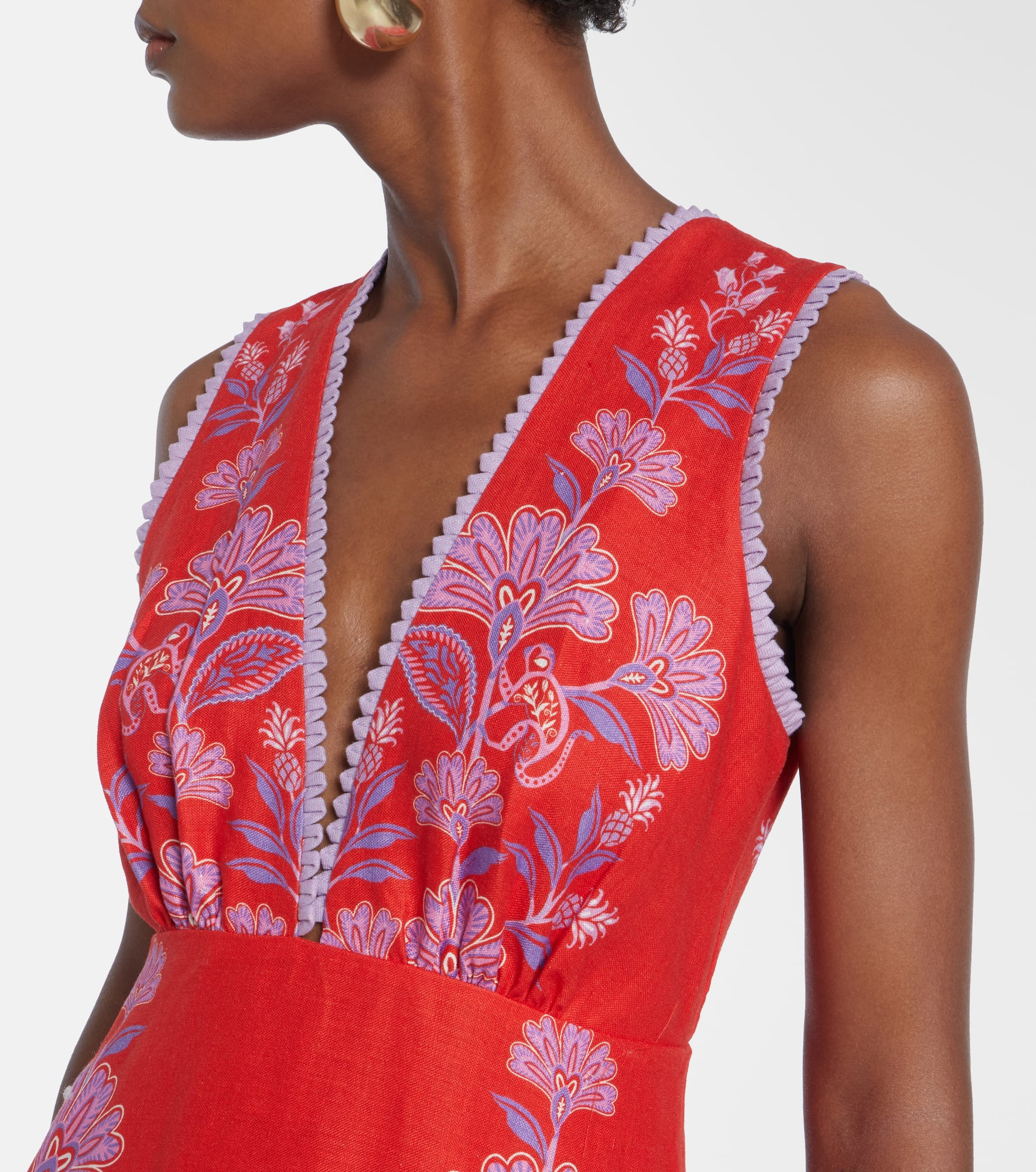Porcelain Garden floral linen midi dress - 4
