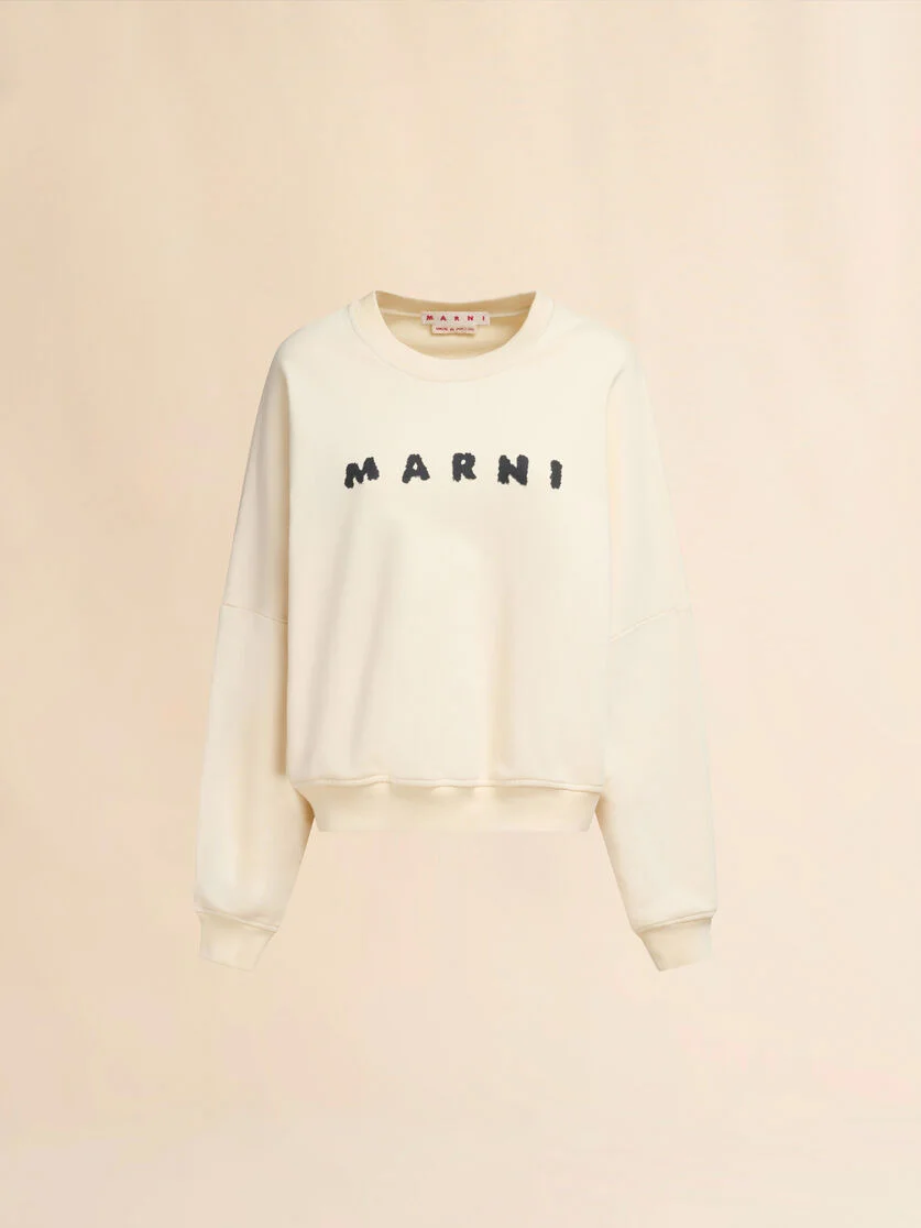 IVORY COTTON CREWNECK T-SHIRT WITH PRINTED MARNI LOGO - 1