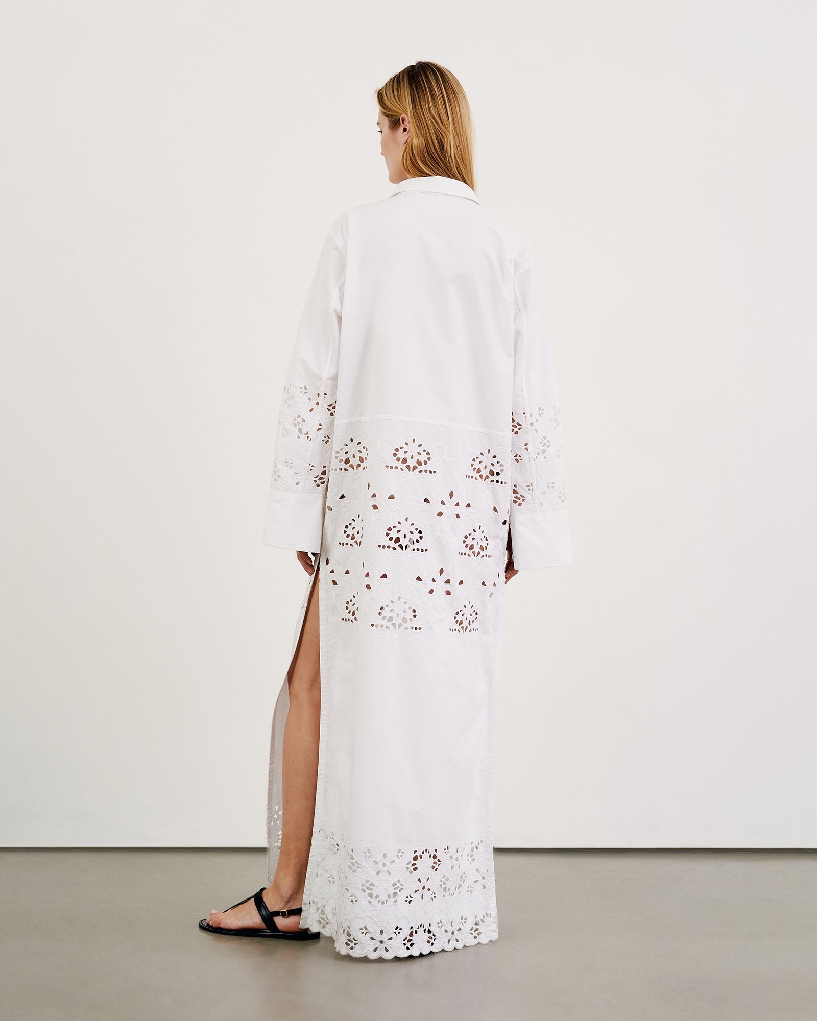 LOUANNE EMBROIDERED LONG POPLIN DRESS - 3