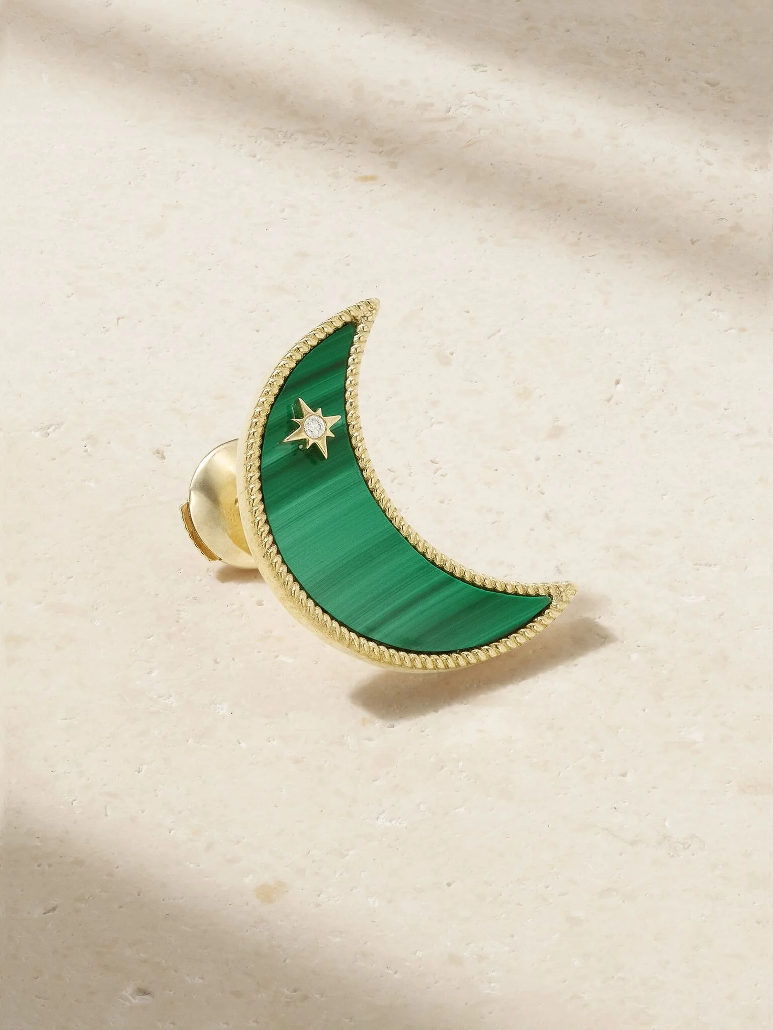 9-karat gold, malachite and diamond single earring Green - 1