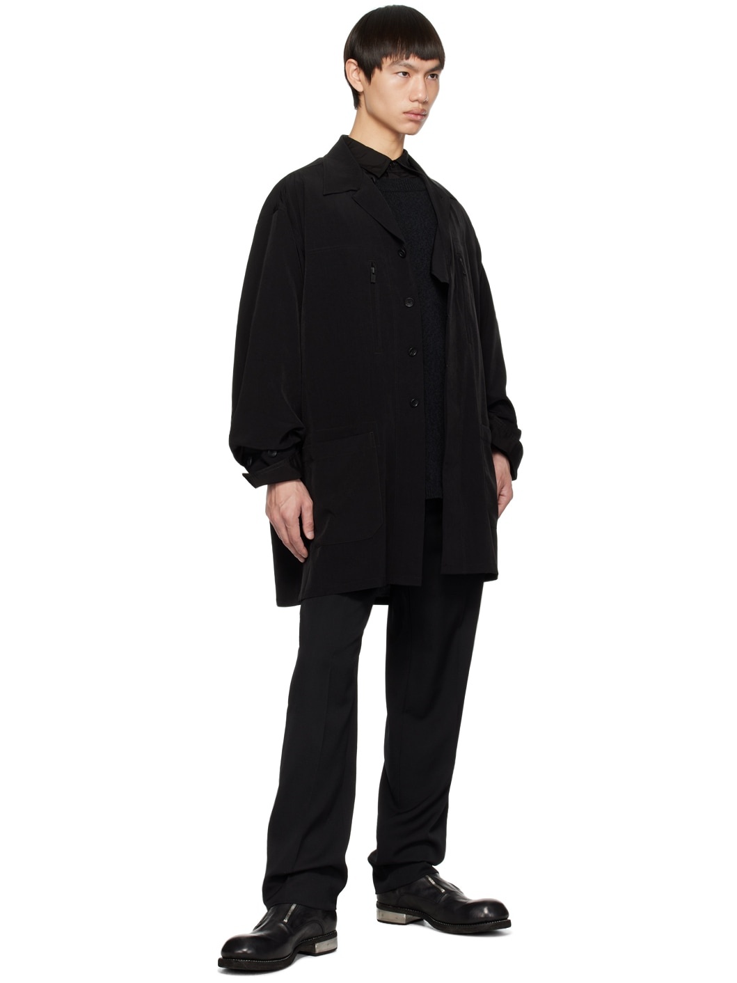Black Spread Collar Jacket - 4
