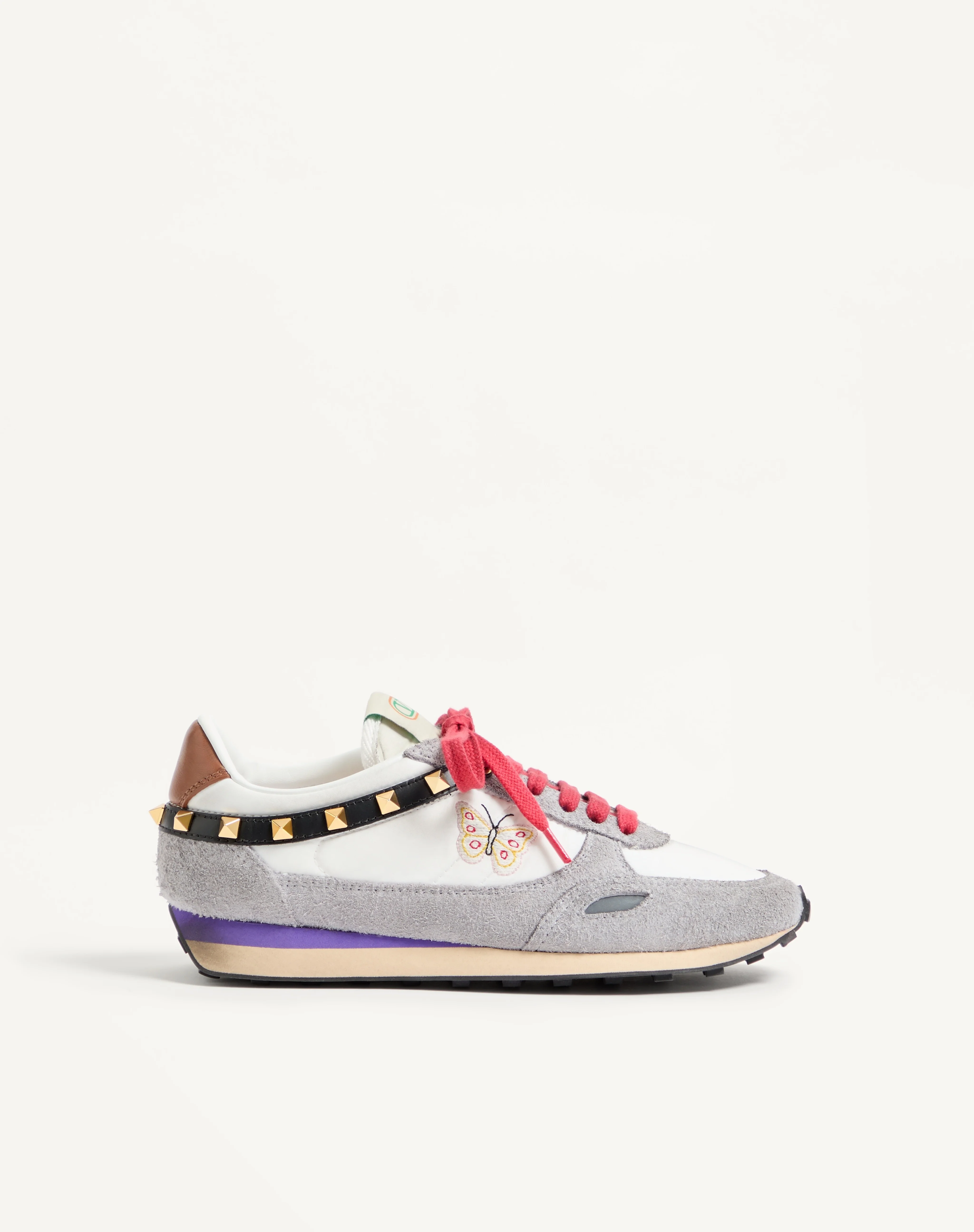 STUD UP SNEAKER IN SPLIT LEATHER AND NYLON WITH BUTTERFLY EMBROIDERY - 1