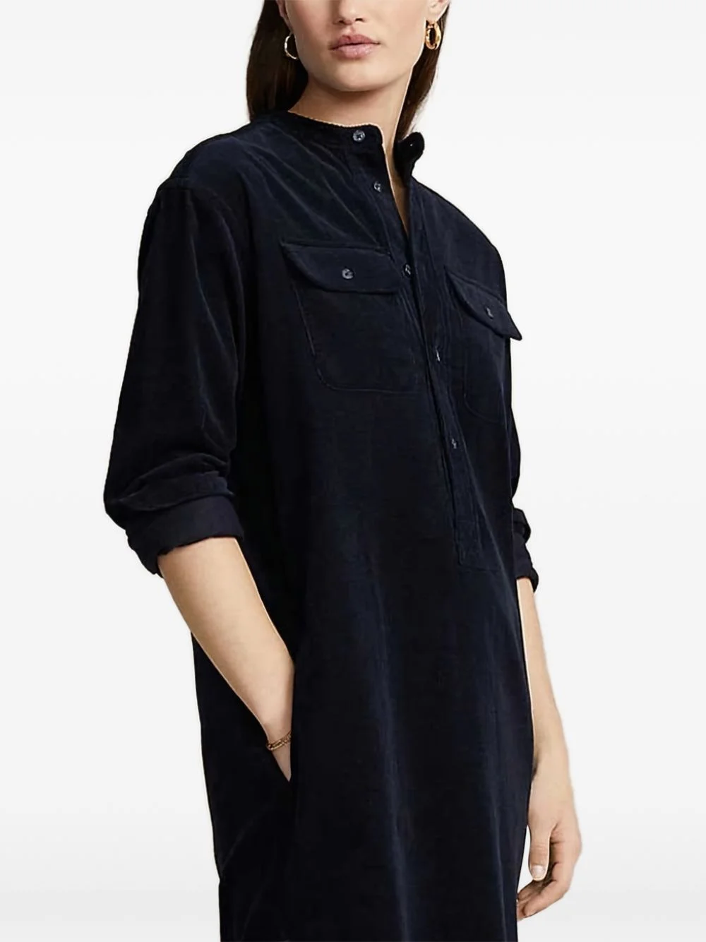 pockets corduroy shirt dress - 1
