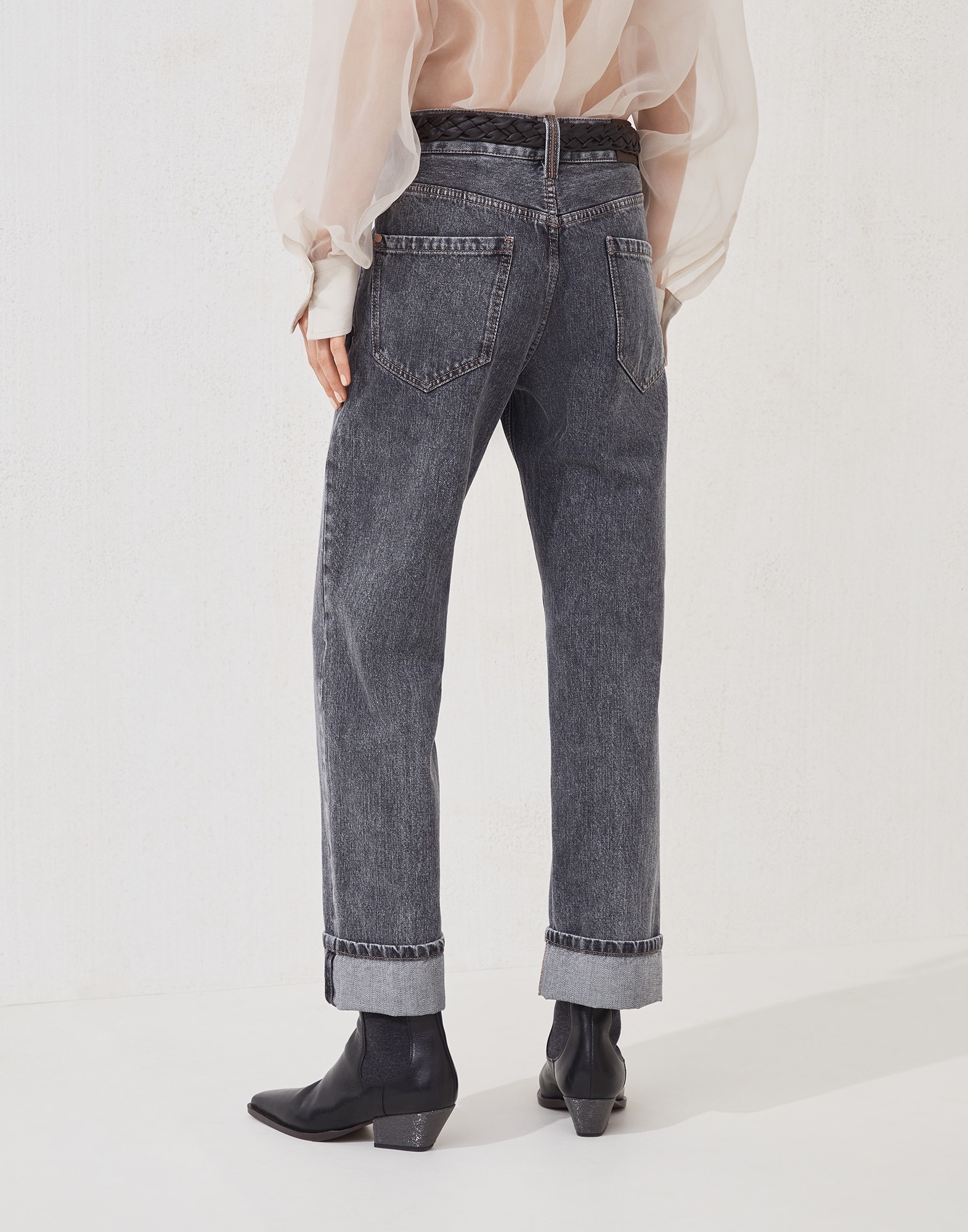 Authentic denim cropped trousers with monili - 2
