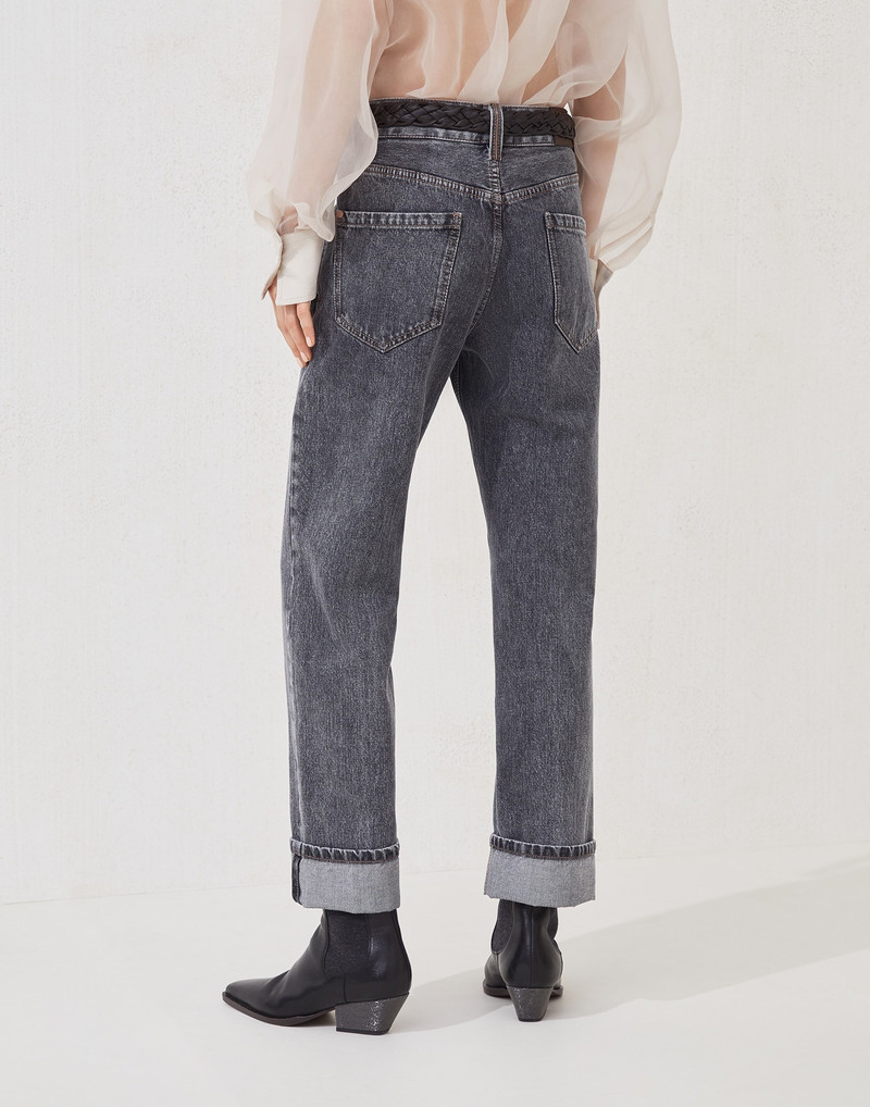 Brunello Cucinelli Authentic denim cropped trousers with monili outlook