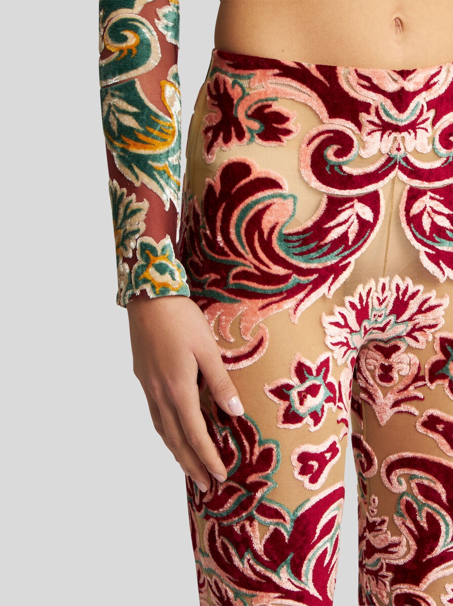 TULLE AND JACQUARD VELVET TROUSERS - 4