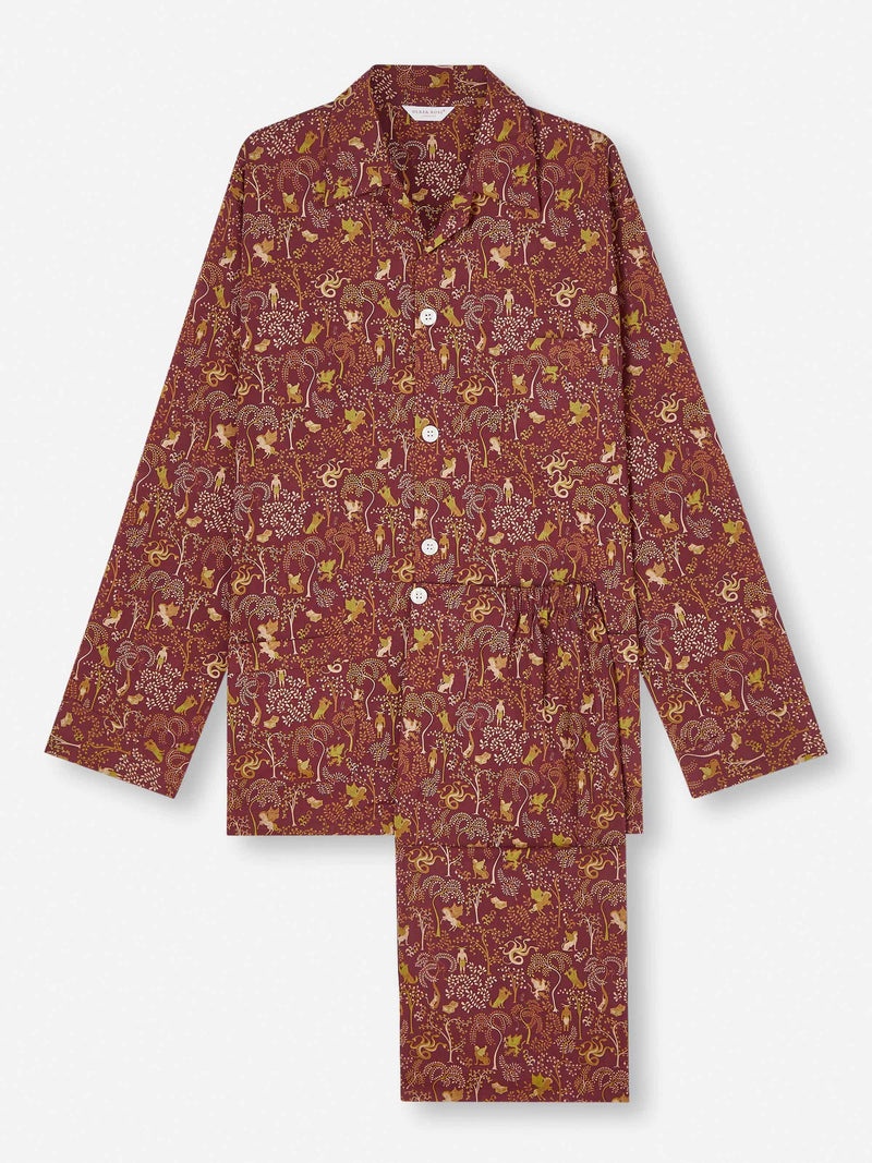 Men's Classic Fit Pajamas Ledbury 74 Cotton Batiste Burgundy - 1