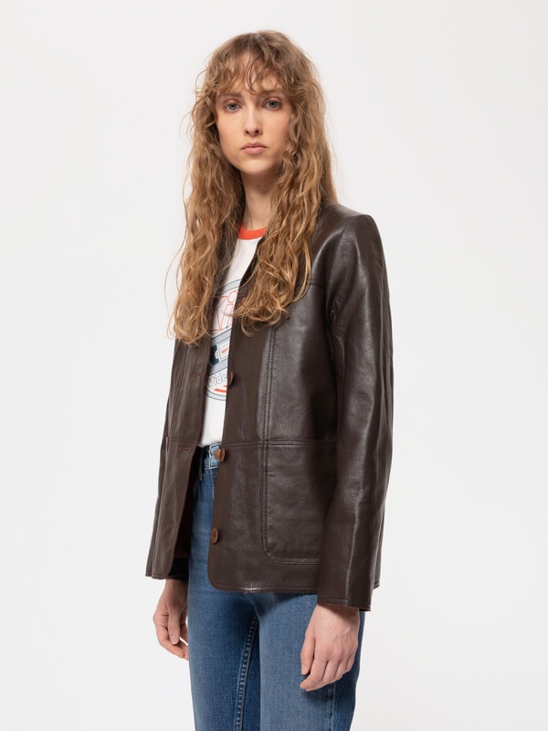 Saga Leather Blazer Dark Brown - 7
