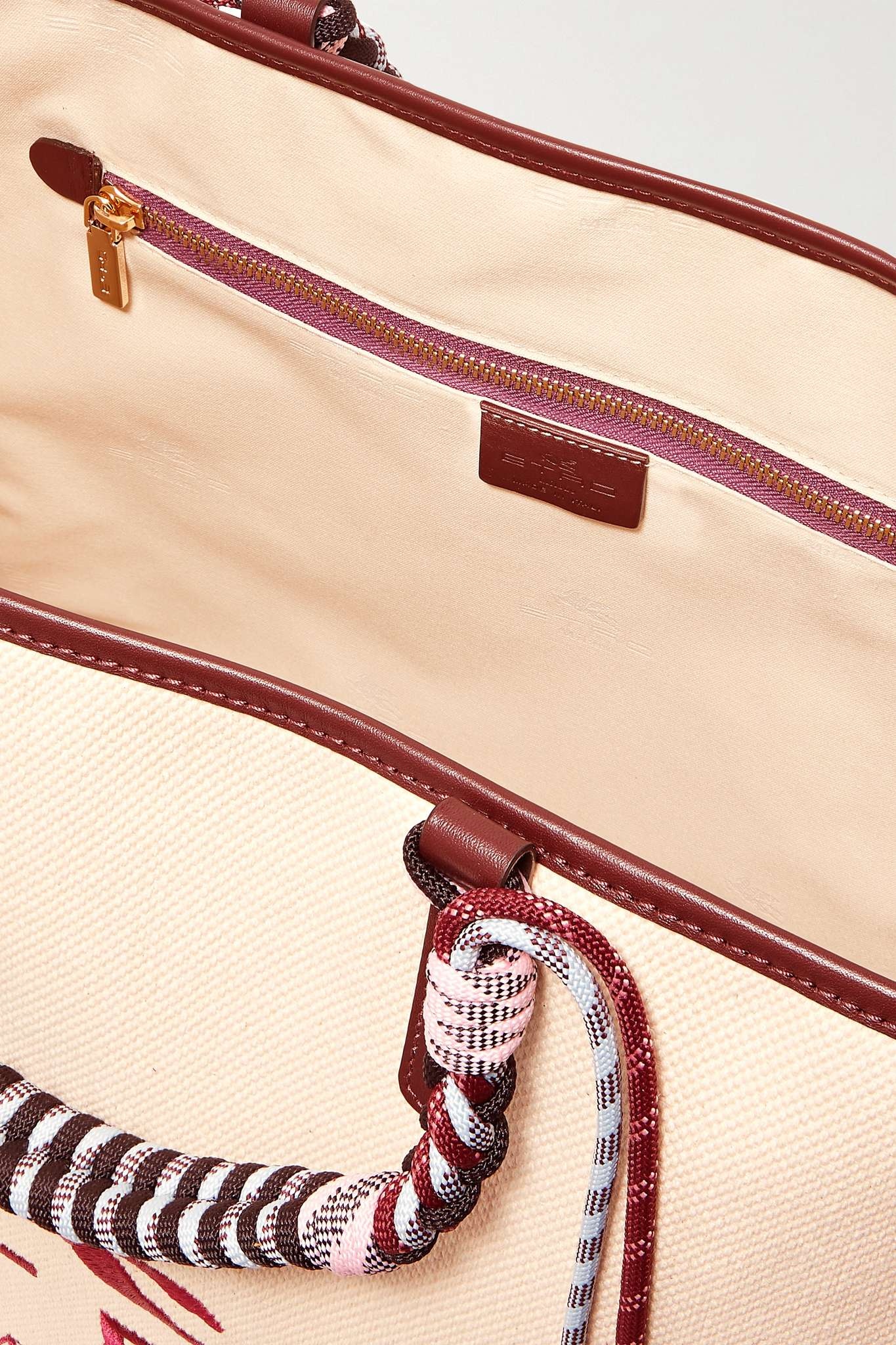 Globetrotter leather-trimmed embroidered canvas tote - 5