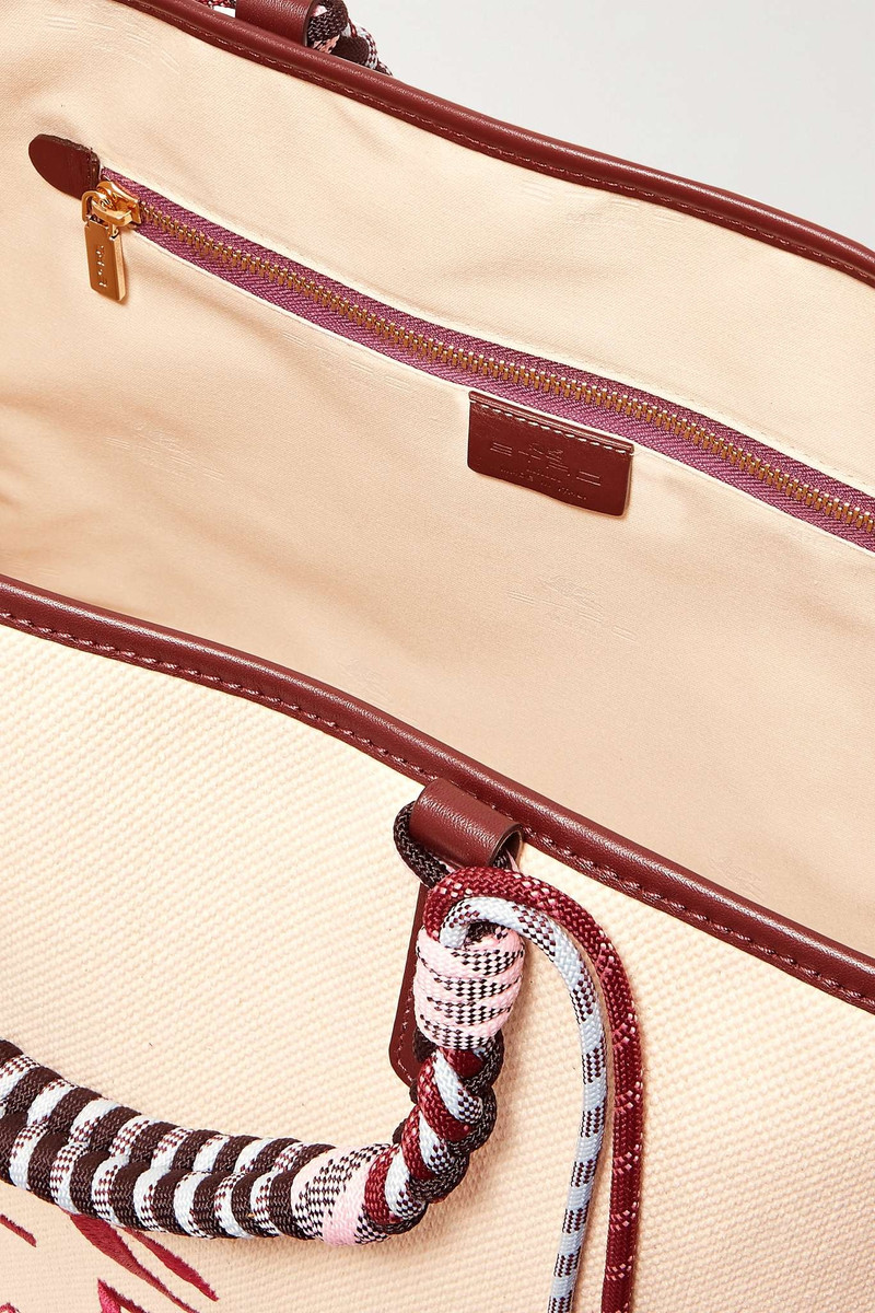 Globetrotter leather-trimmed embroidered canvas tote 5