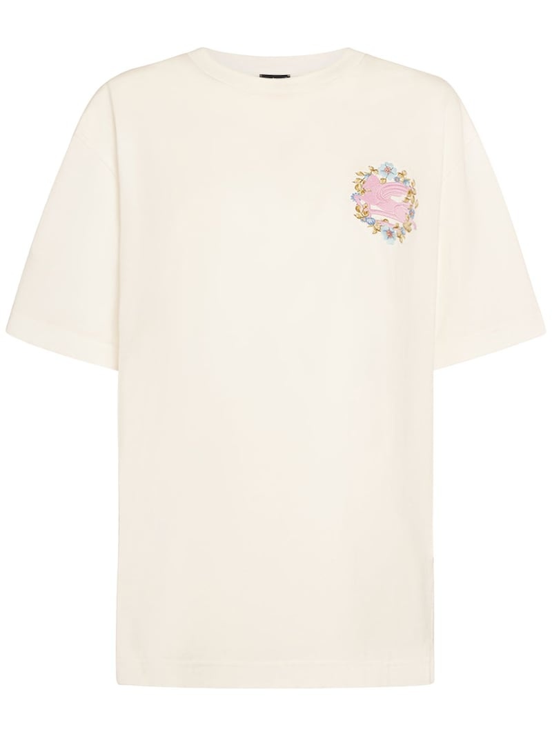 Cotton crewneck t-shirt w/embroidery - 1