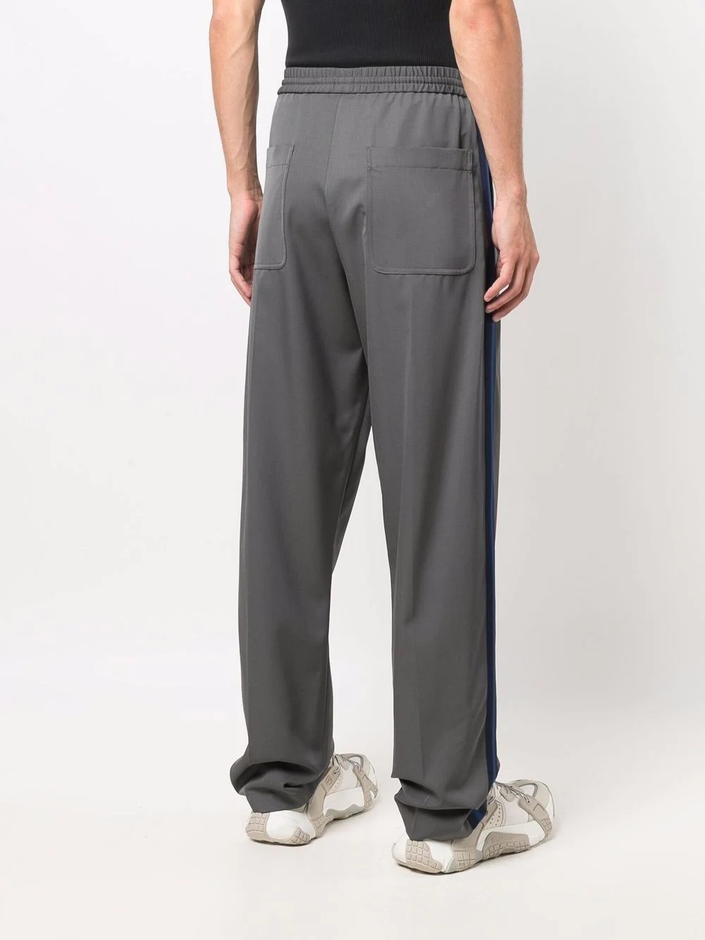 side-stripe drawstring wool trousers - 4