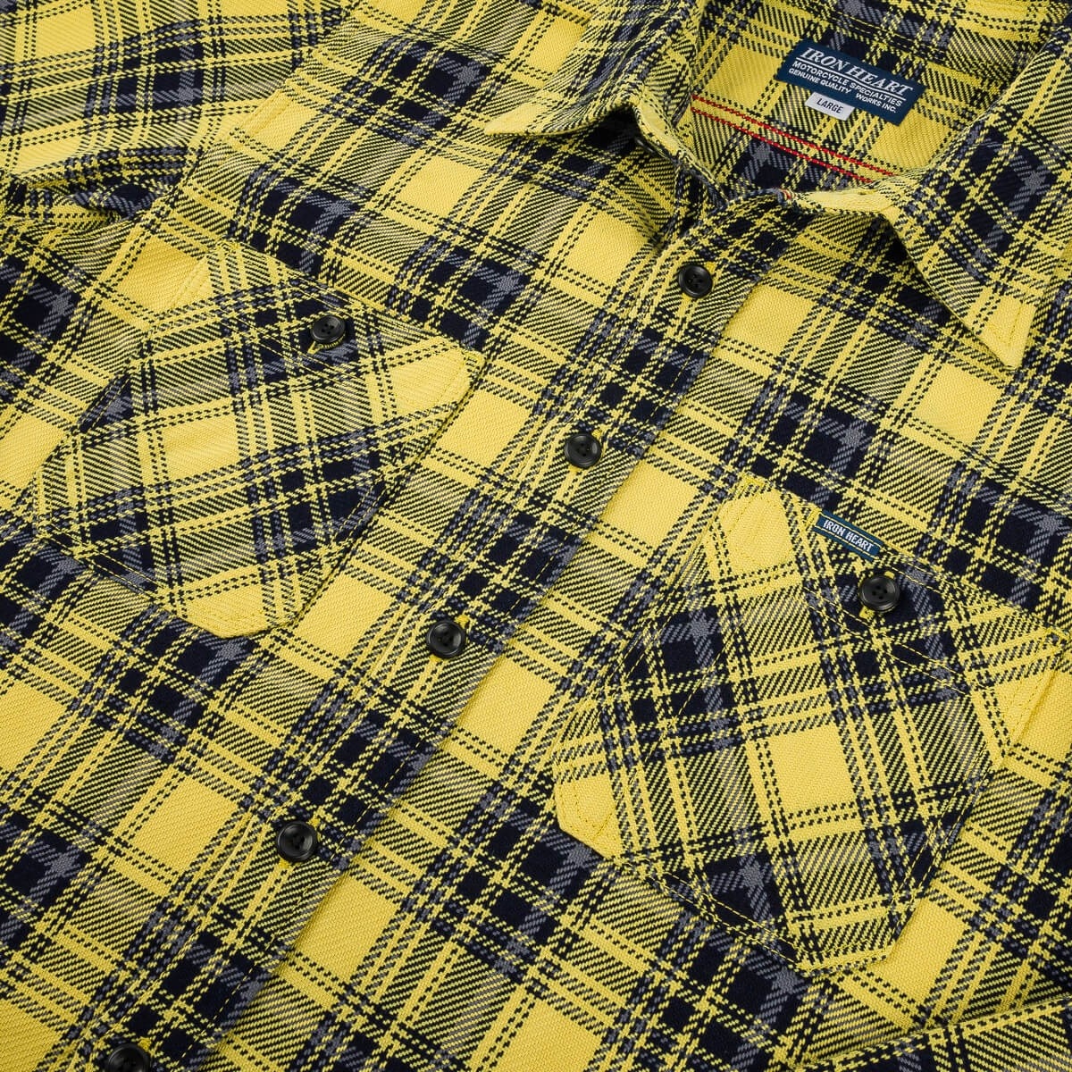 IHSH-412-YEL 9oz Selvedge Indigo Check Flannel Work Shirt Yellow - 3