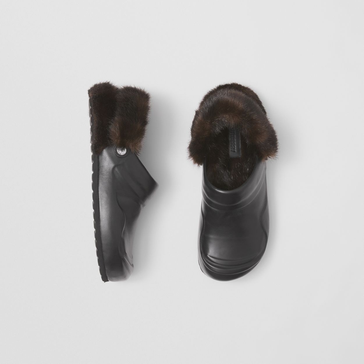 Faux Fur Trim Leather Slingback Mules - 2