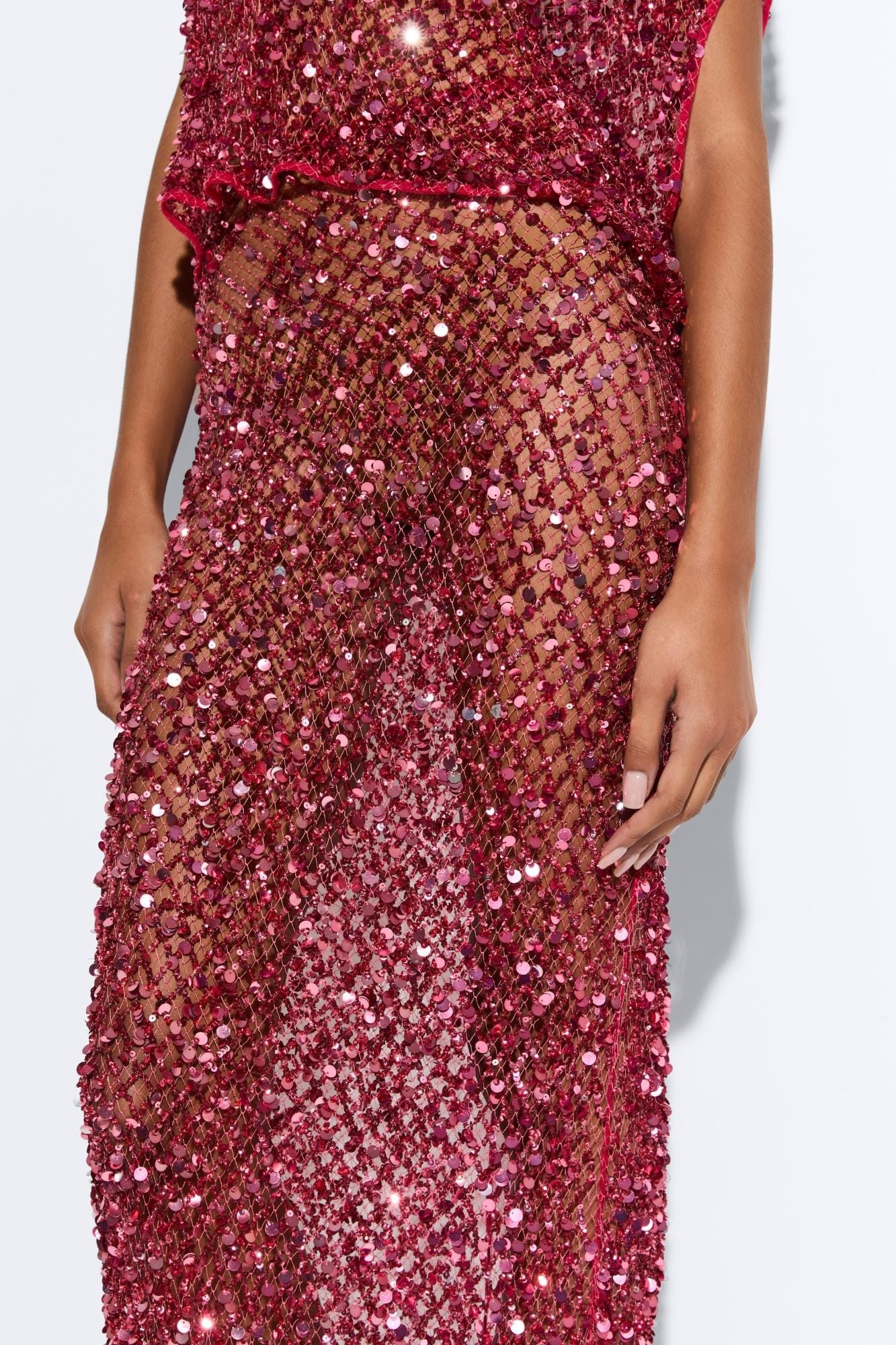 Net Mesh Sequin Flare Skirt - 4