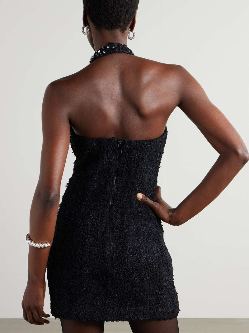 Crystal-embellished bouclé halterneck mini dress Black 3