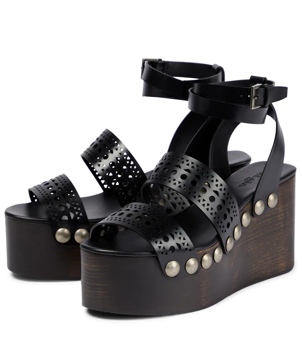 Leather wedge sandals - 5