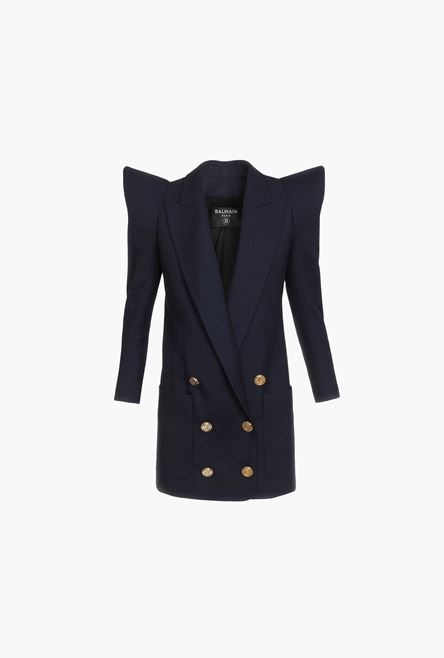 Long double-breasted navy blue wool blazer - 1