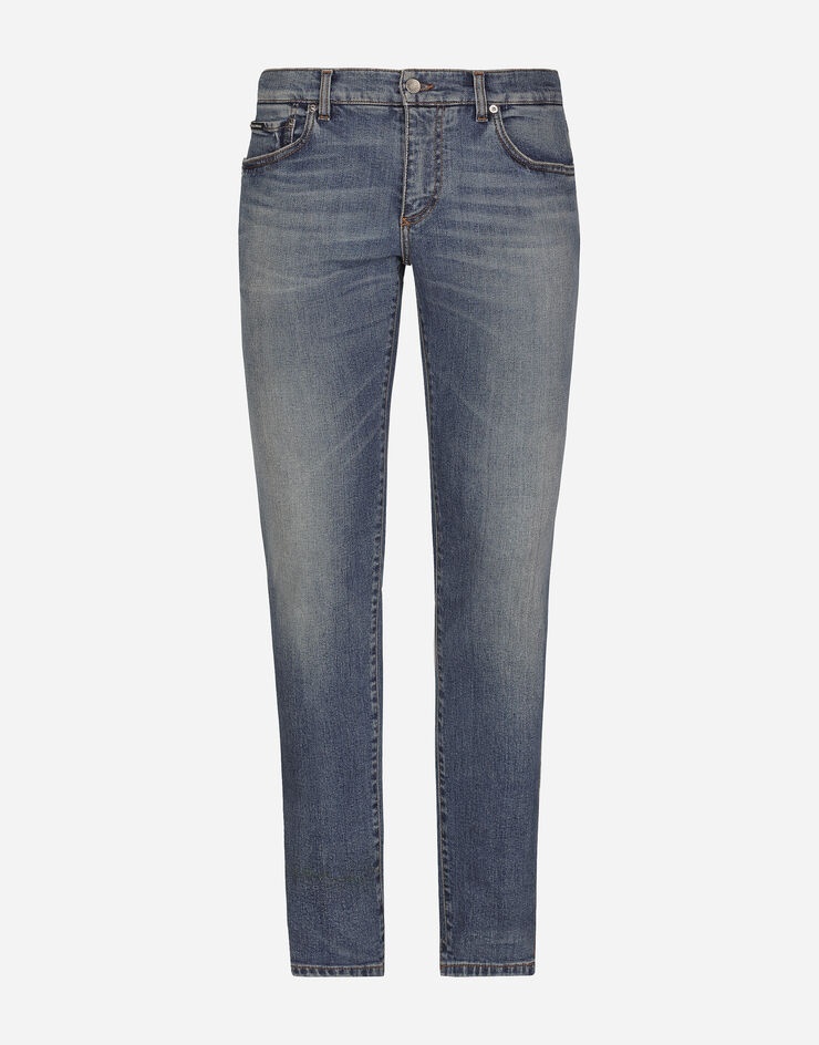 Washed skinny stretch jeans with whiskering - 1