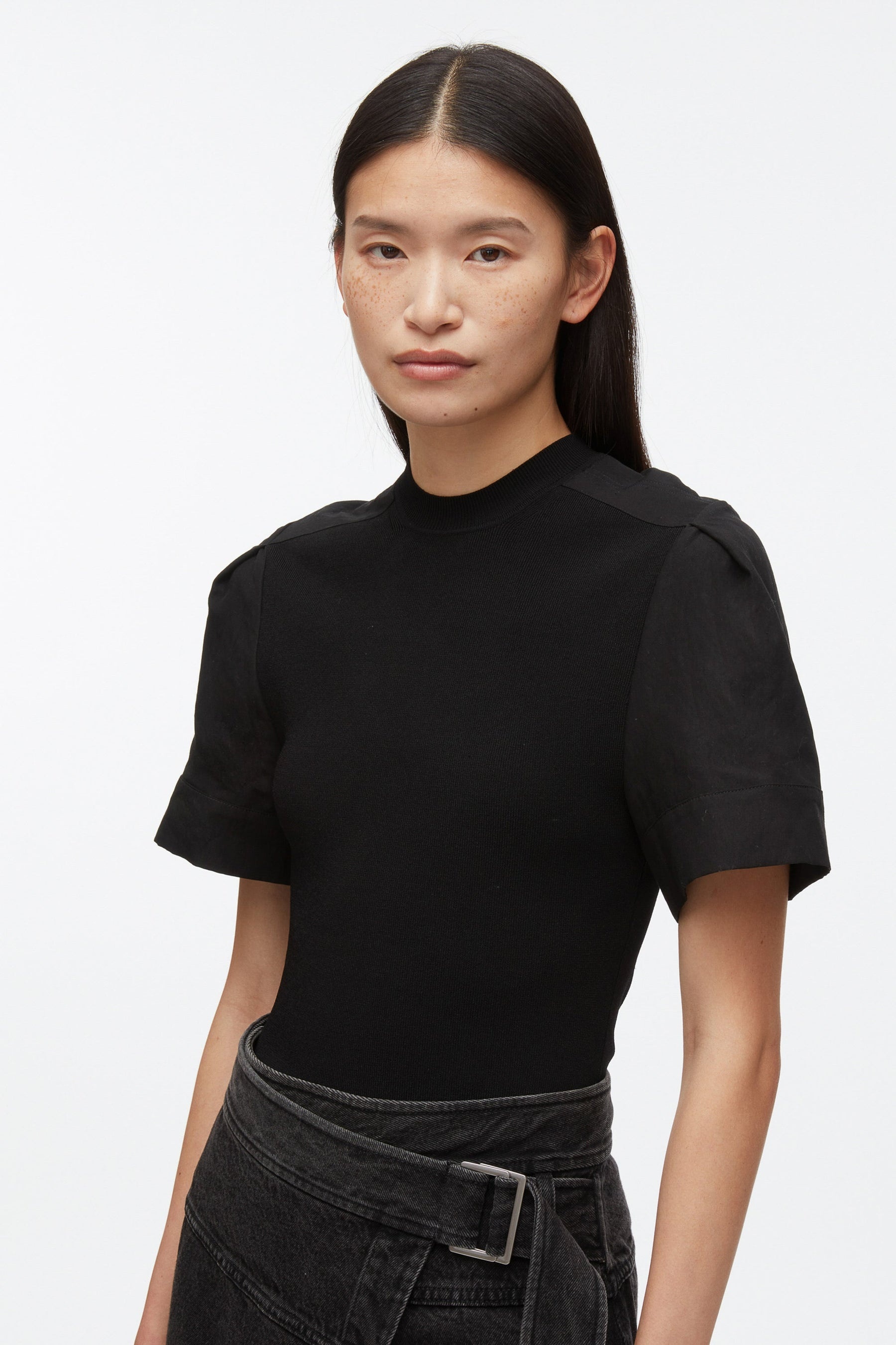 Compact Rib Top with Contrast Sleeves - 5
